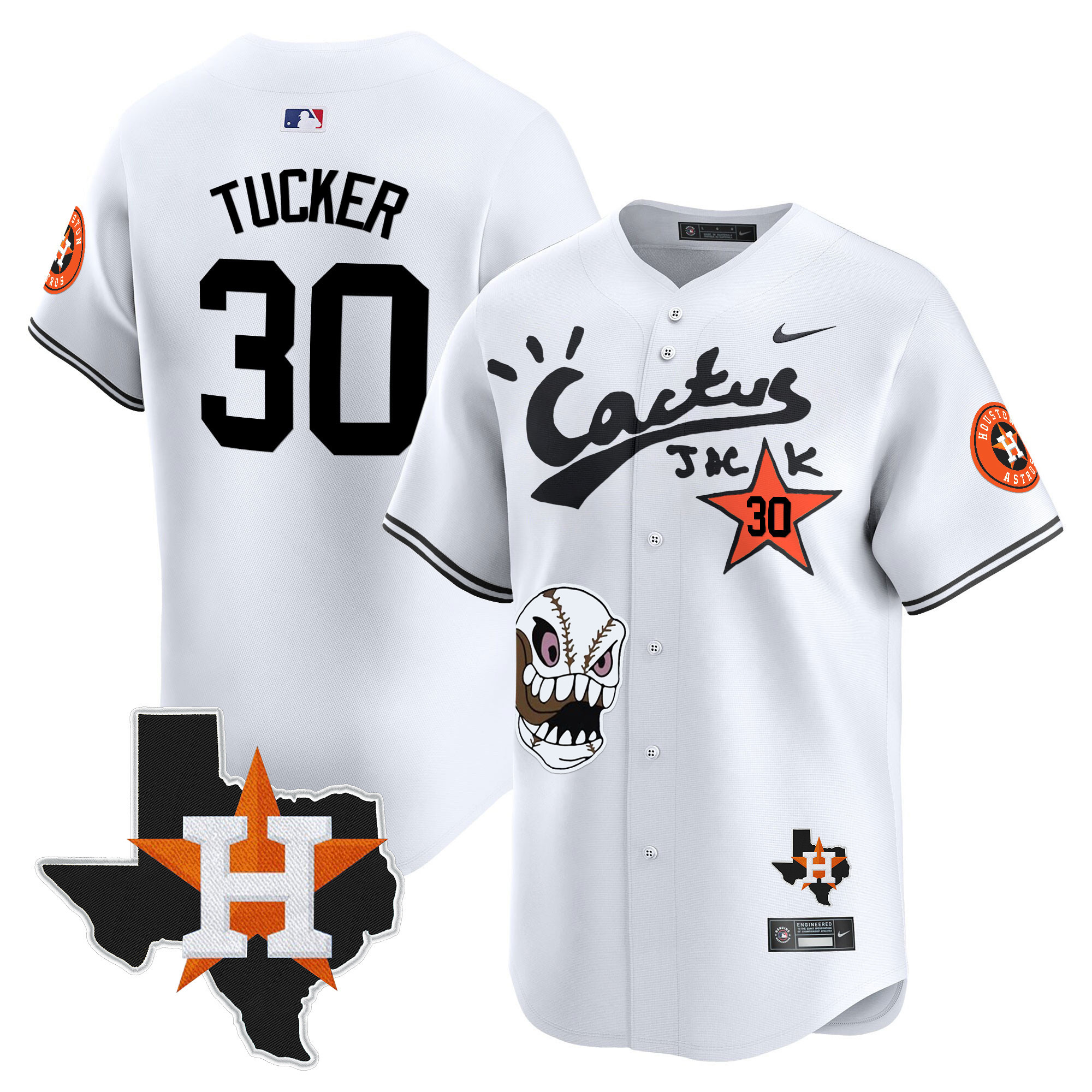 Kyle Tucker Men's Houston Astros Cactus Jack Patch Vapor Premier Limited White Jersey - All Stitched
