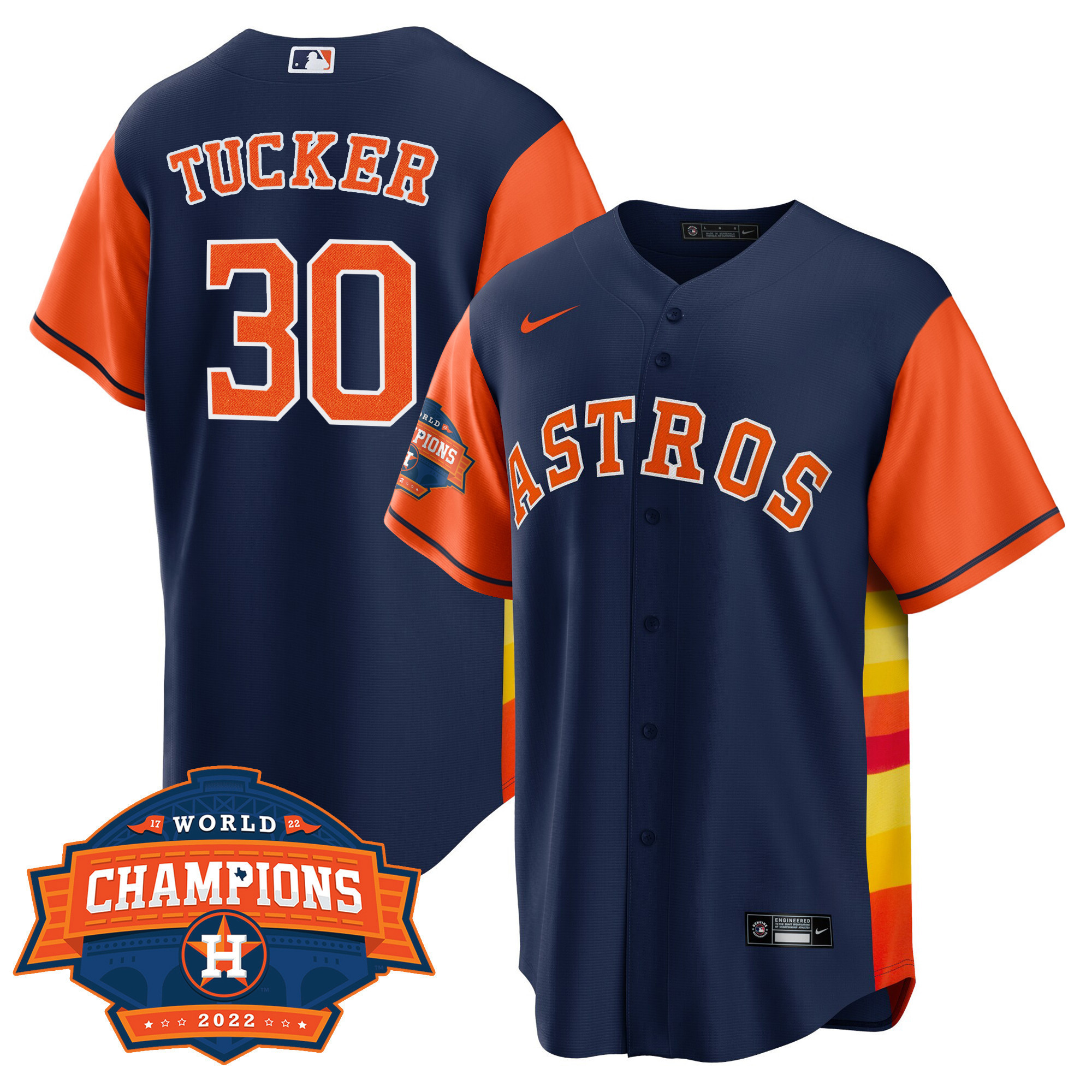 Kyle Tucker Men's Houston Astros Cool Base Split 2022 Champions Limited Player Orange Sleeves Jersey - All Stitched