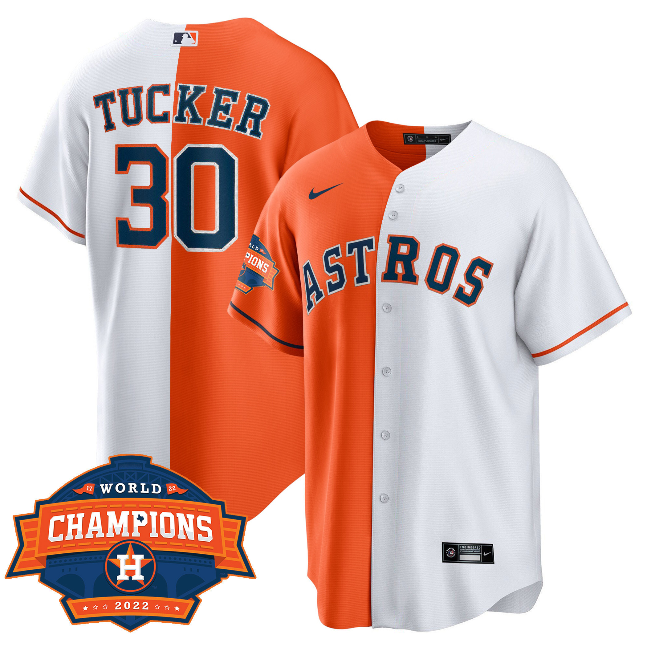 Kyle Tucker Men's Houston Astros Cool Base Split 2022 Champions Limited Player White Orange Jersey - All Stitched