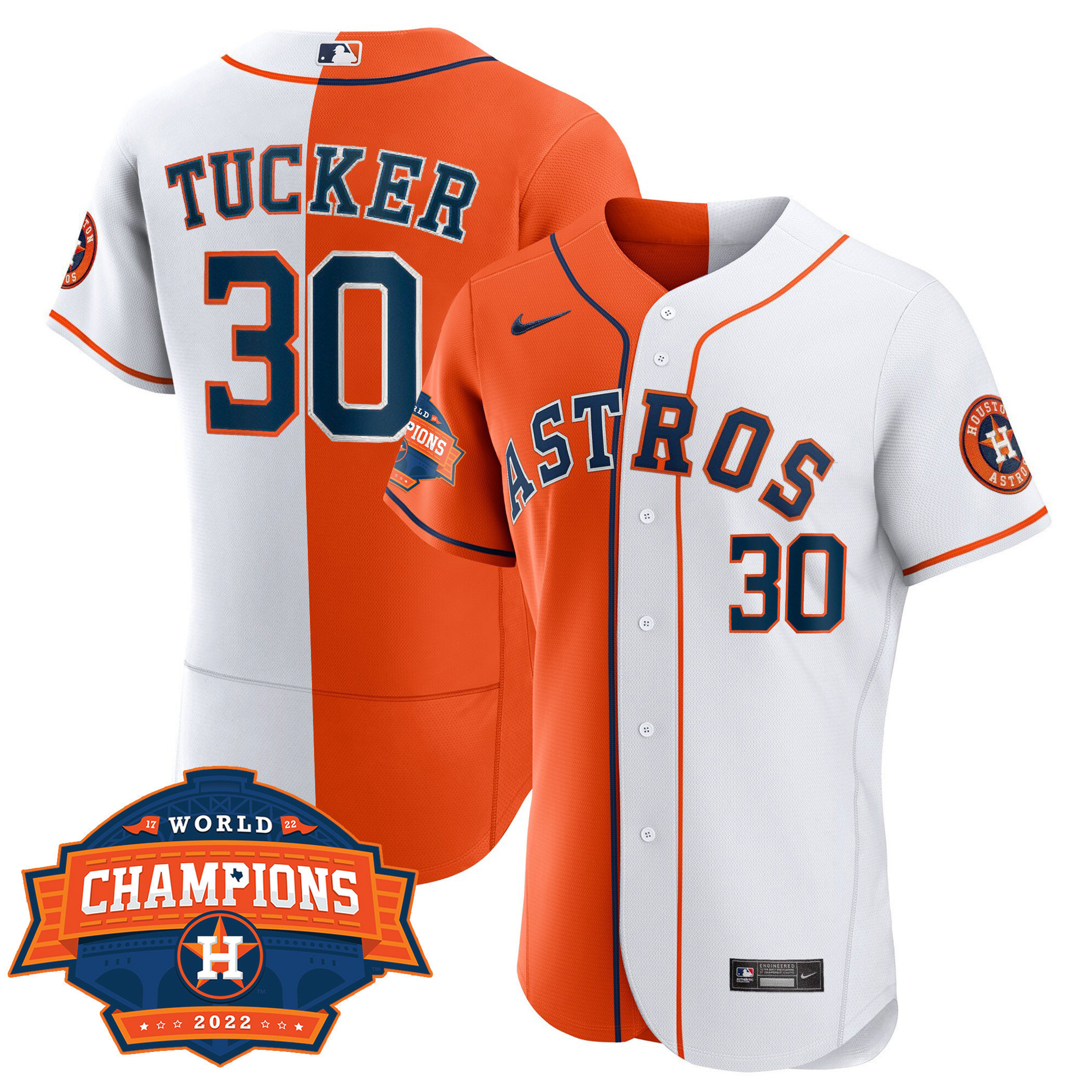 Kyle Tucker Men's Houston Astros Flex Base Split 2022 Champions Limited Player White Orange Jersey - All Stitched