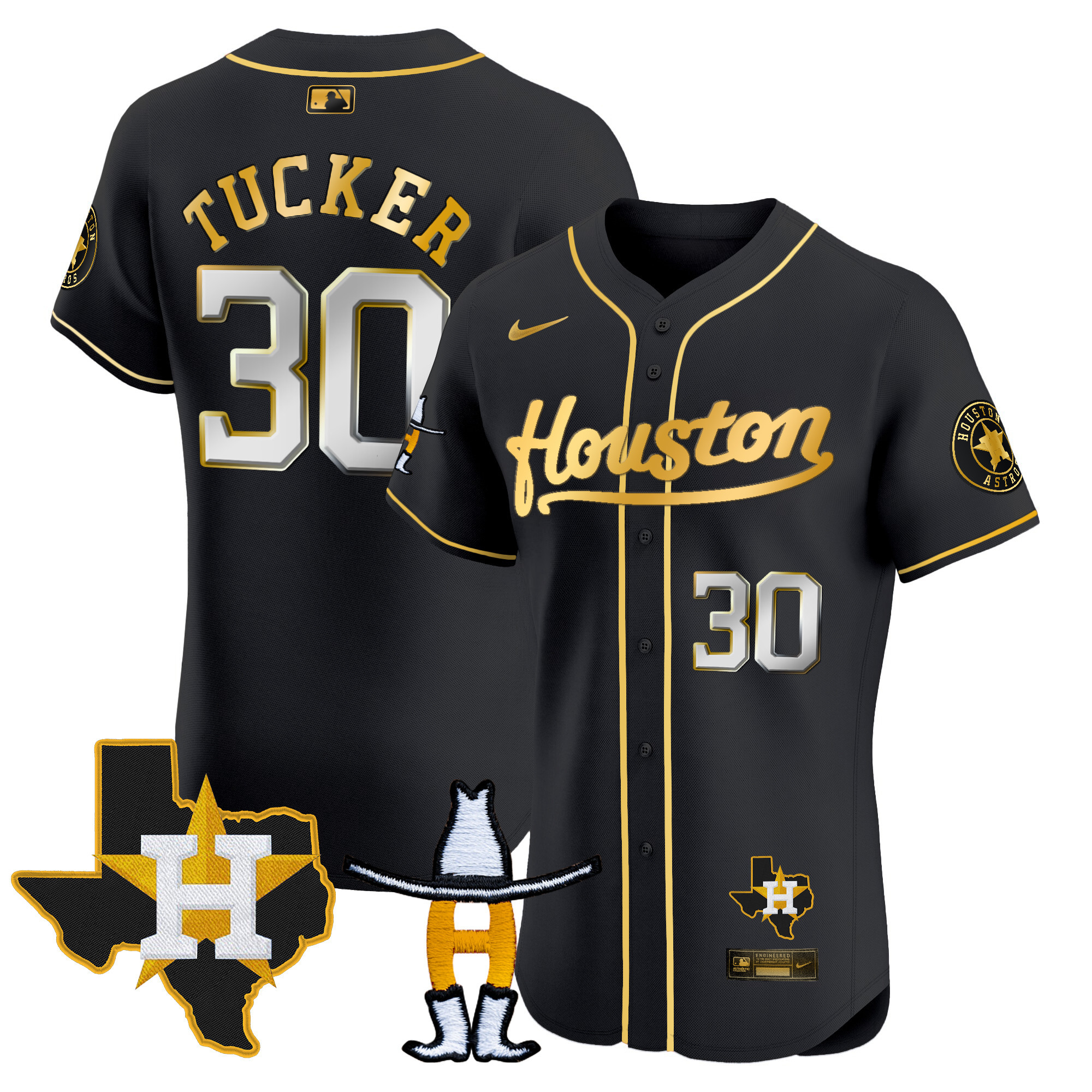 Kyle Tucker Men's Houston Astros Houston Rodeo Patch Vapor Premier Elite Black Gold Jersey - All Stitched