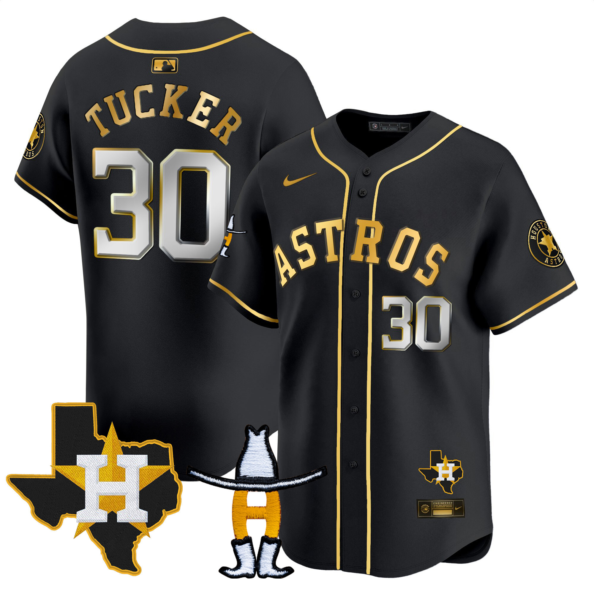 Kyle Tucker Men's Houston Astros Houston Rodeo Patch Vapor Premier Limited V2 Black Gold Jersey - All Stitched