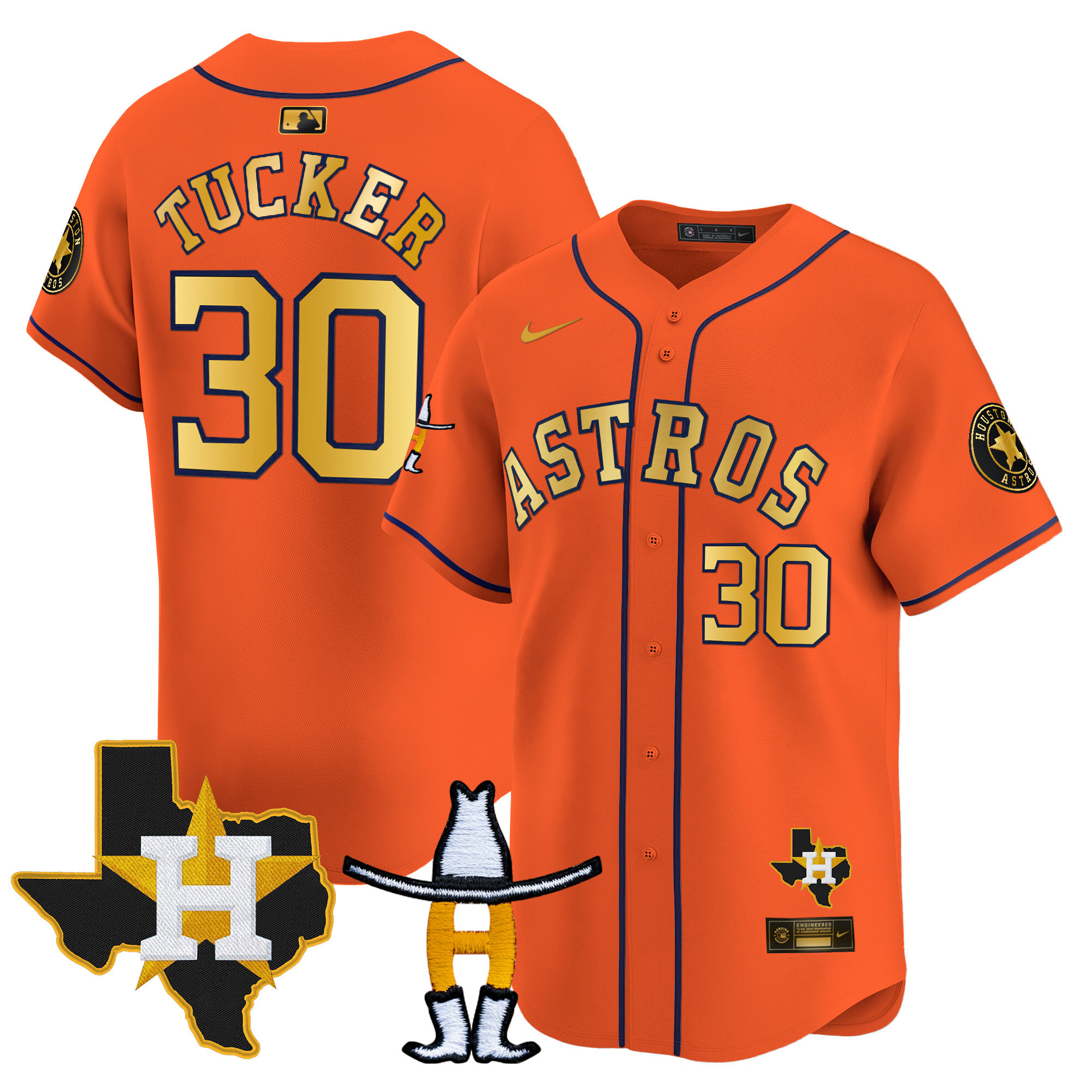 Kyle Tucker Men's Houston Astros Houston Rodeo Patch Vapor Premier Limited V2 Orange Gold Jersey - All Stitched