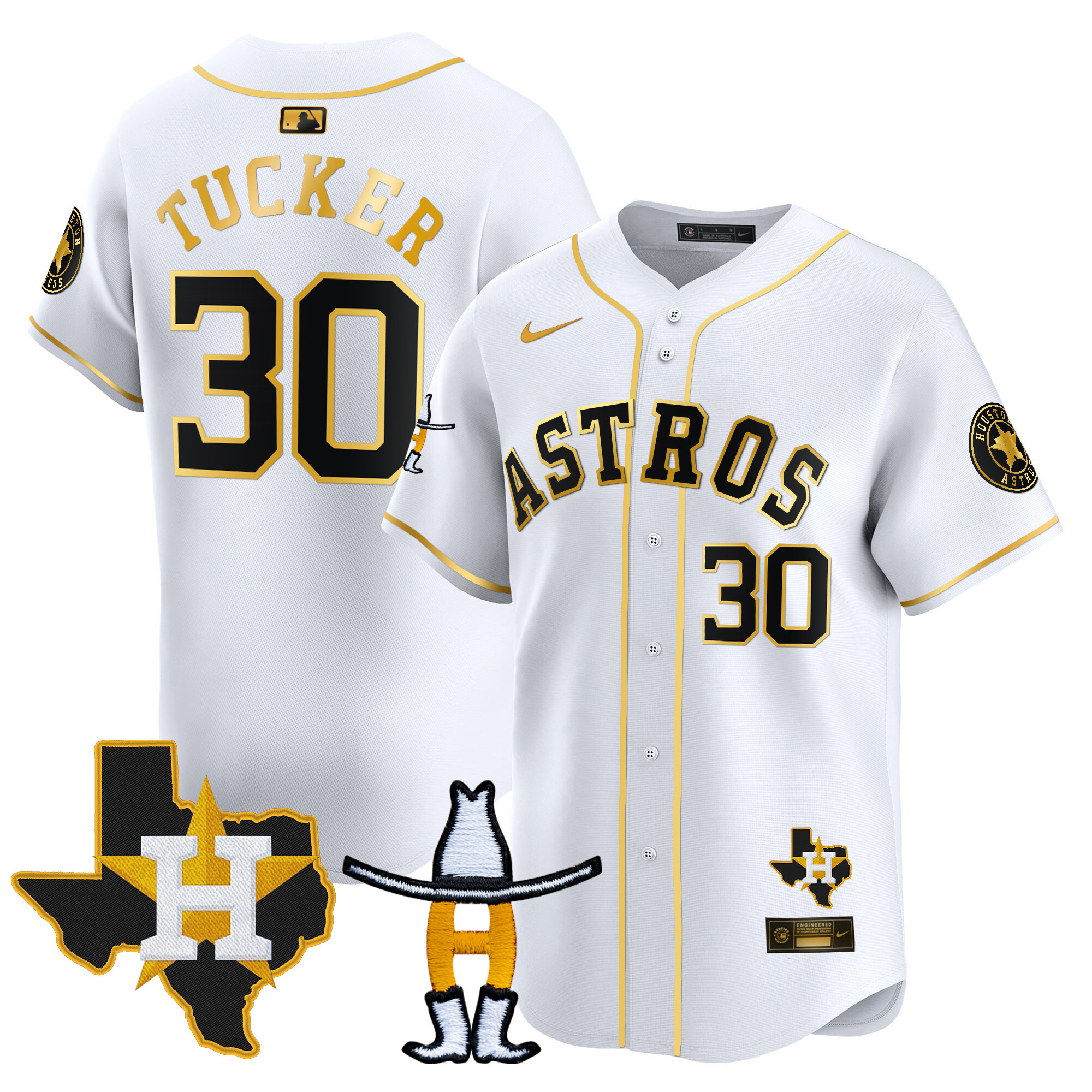 Kyle Tucker Men's Houston Astros Houston Rodeo Patch Vapor Premier Limited V2 White Gold Jersey - All Stitched