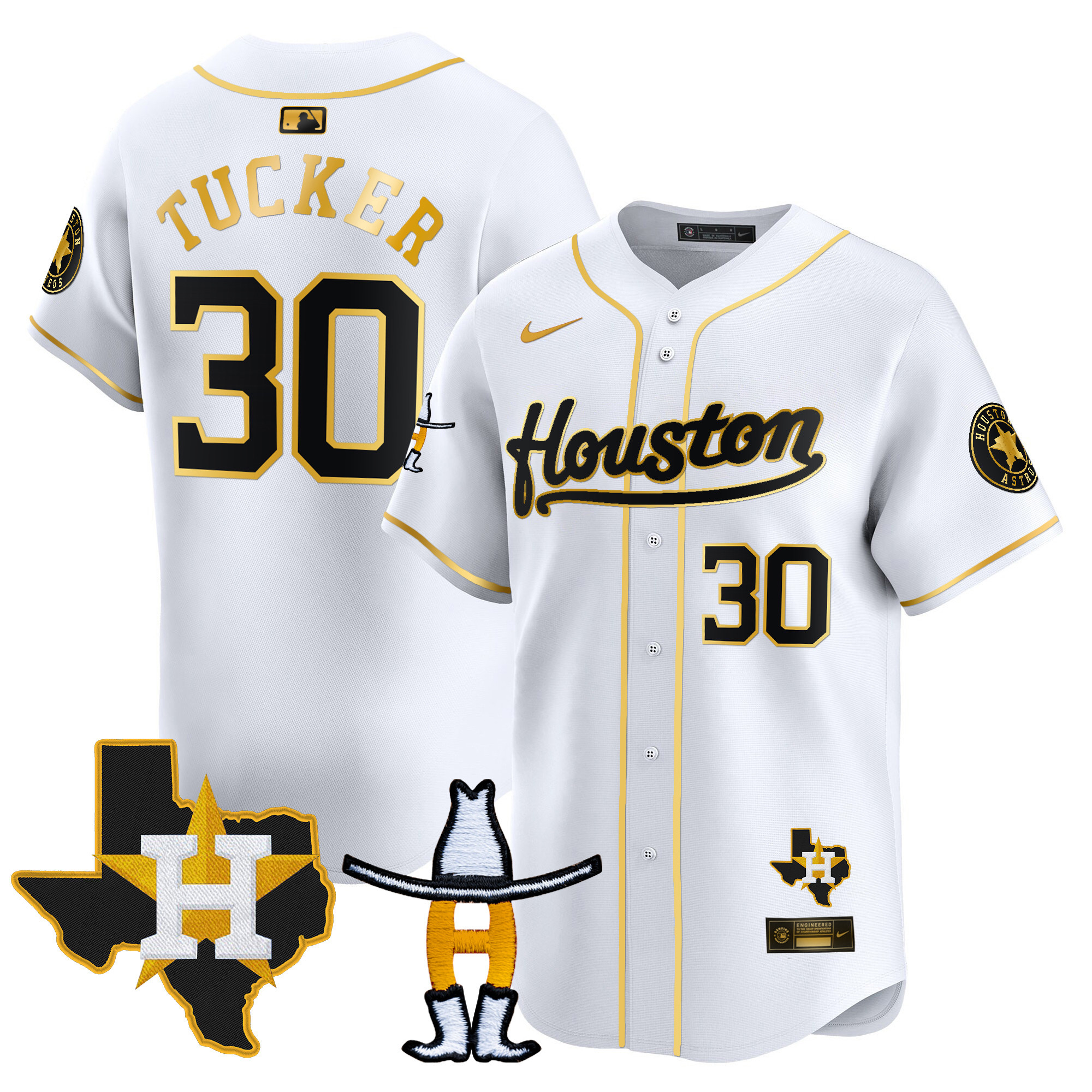 Kyle Tucker Men's Houston Astros Houston Rodeo Patch Vapor Premier Limited White Gold Jersey - All Stitched