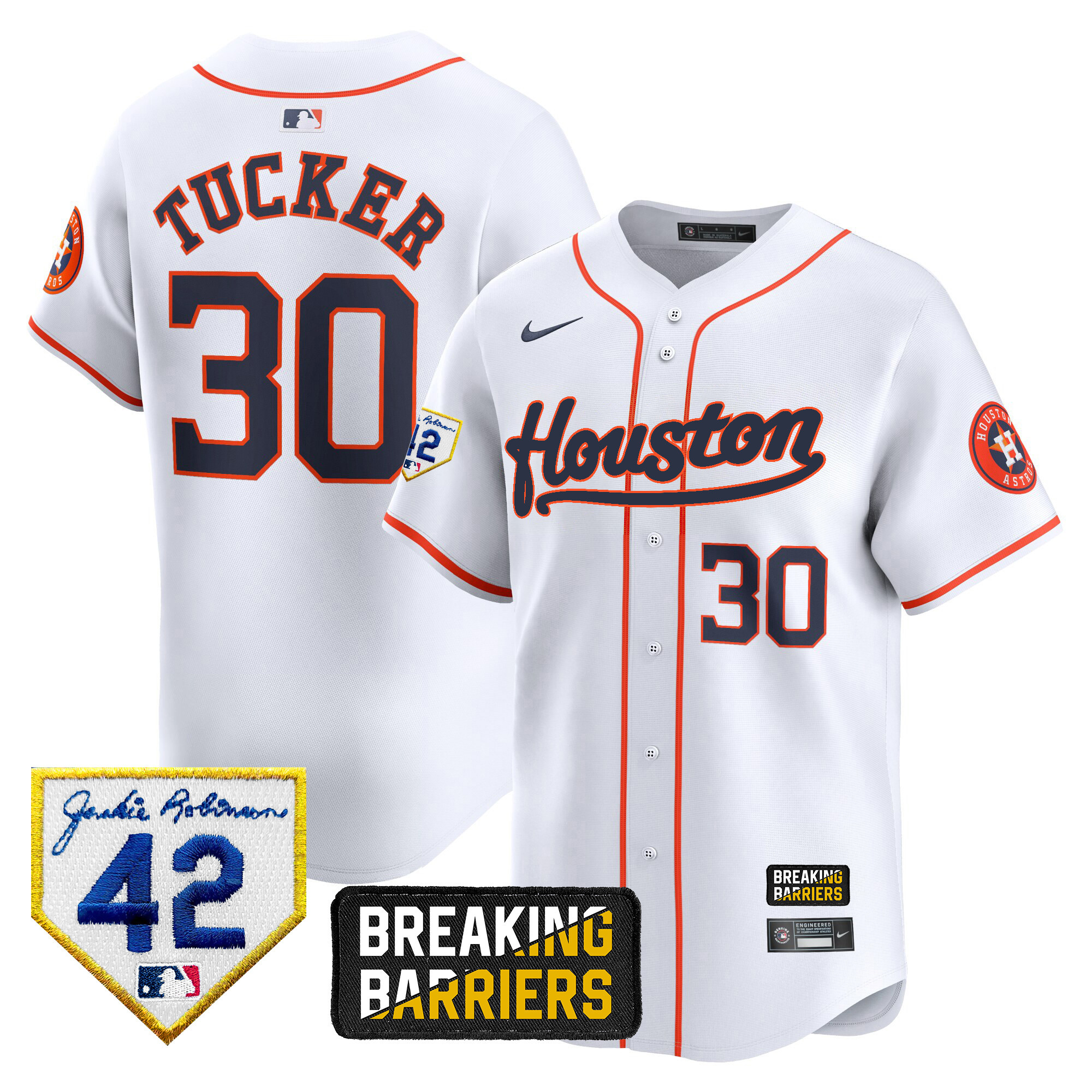 Kyle Tucker Men's Houston Astros Jackie Robinson Breaking Barriers Patch Vapor Premier Limited Home Jersey - All Stitched