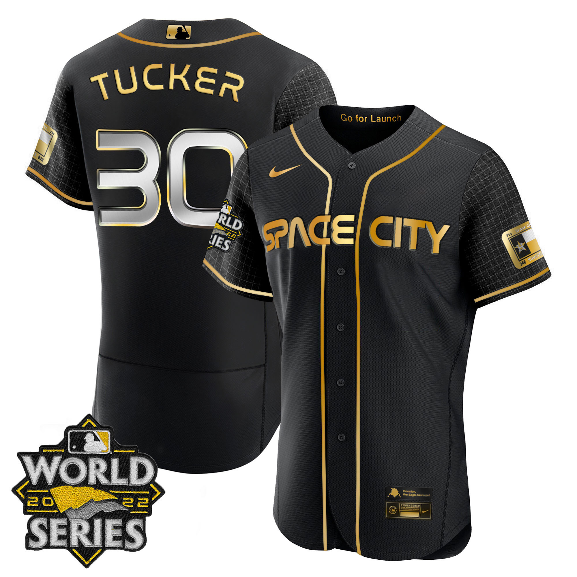 Kyle Tucker Men's Houston Astros Space City Gold 2022 World Series Flex Black Jersey - All Stitched