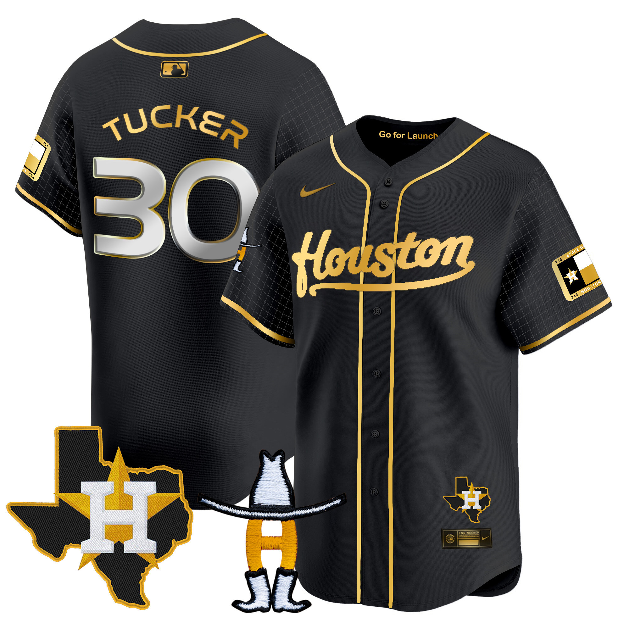 Kyle Tucker Men's Houston Astros Space City Houston Rodeo Patch Vapor Premier Limited Black Gold Jersey - All Stitched