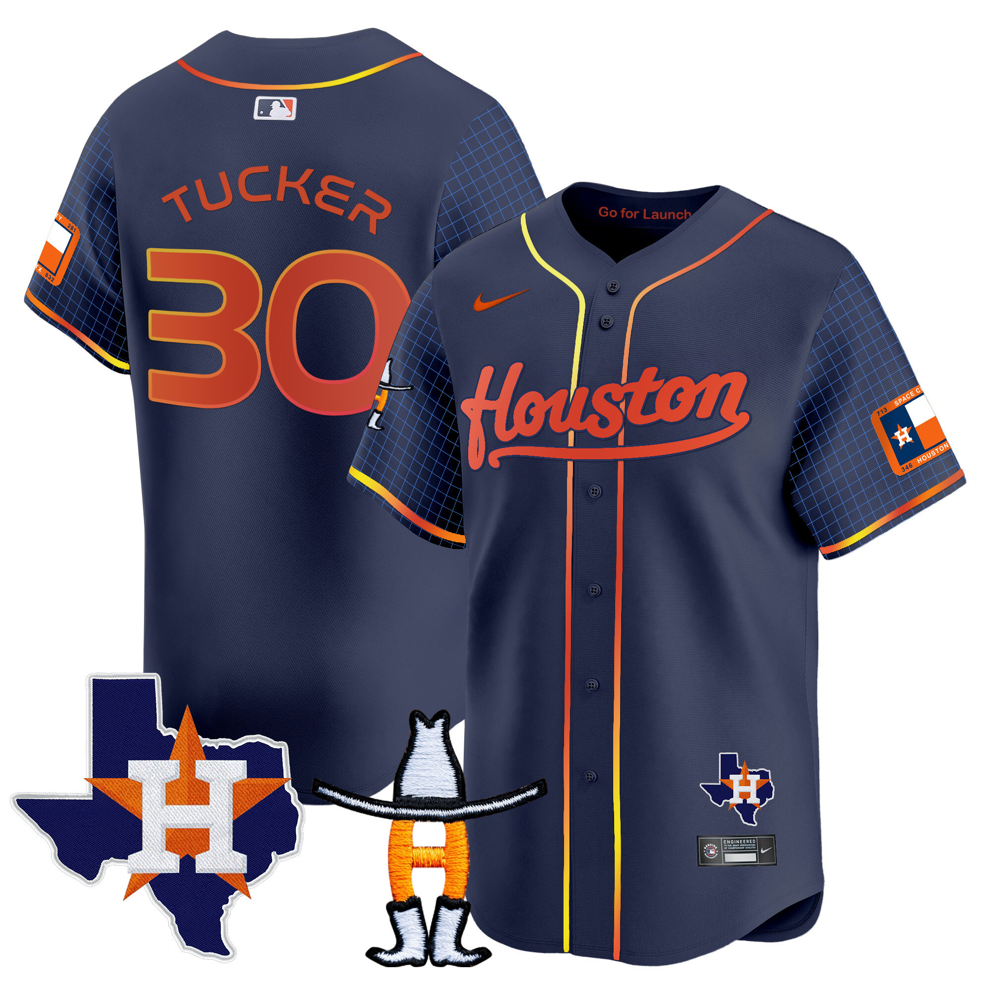 Kyle Tucker Men's Houston Astros Space City Houston Rodeo Patch Vapor Premier Limited Navy Jersey - All Stitched