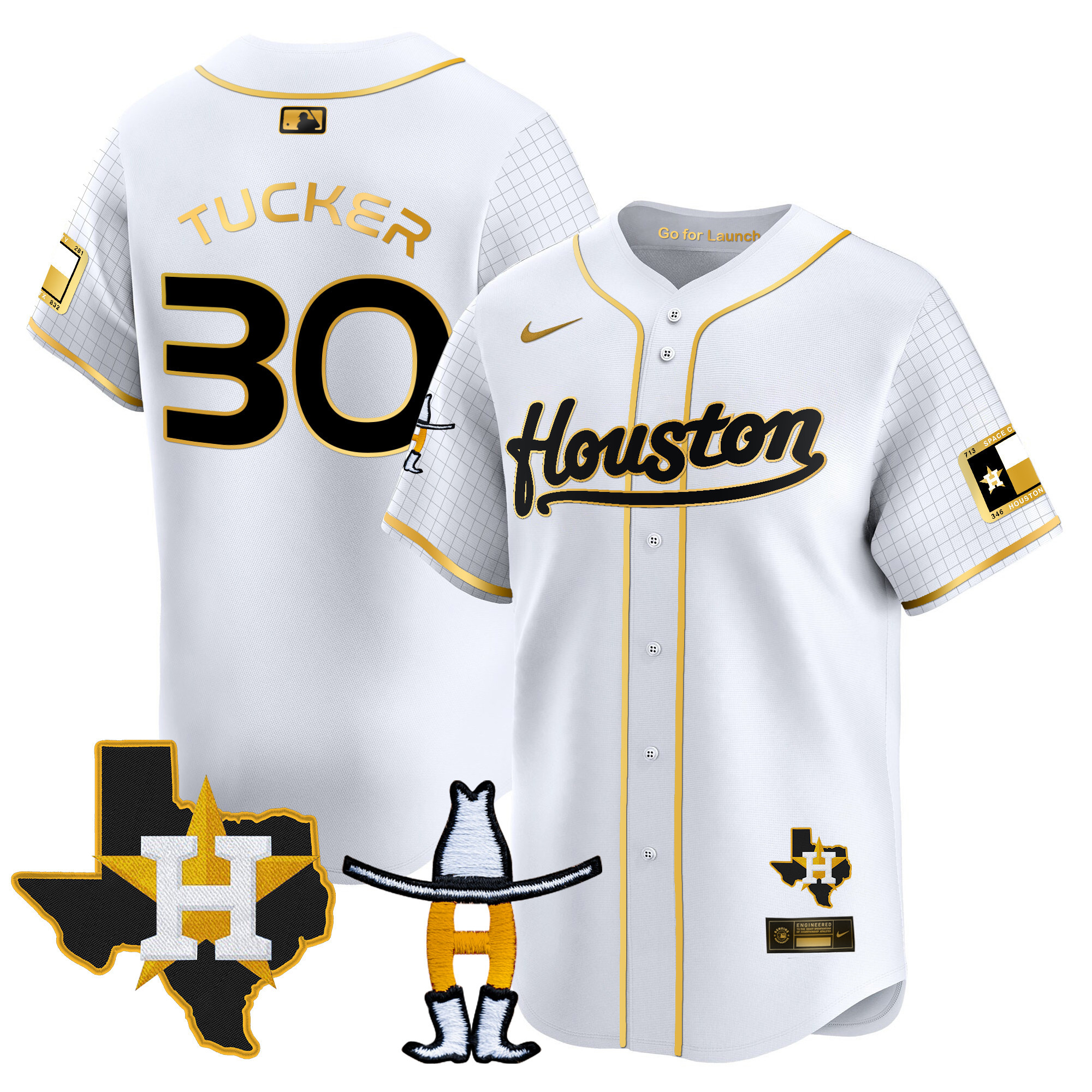 Kyle Tucker Men's Houston Astros Space City Houston Rodeo Patch Vapor Premier Limited White Gold Jersey - All Stitched