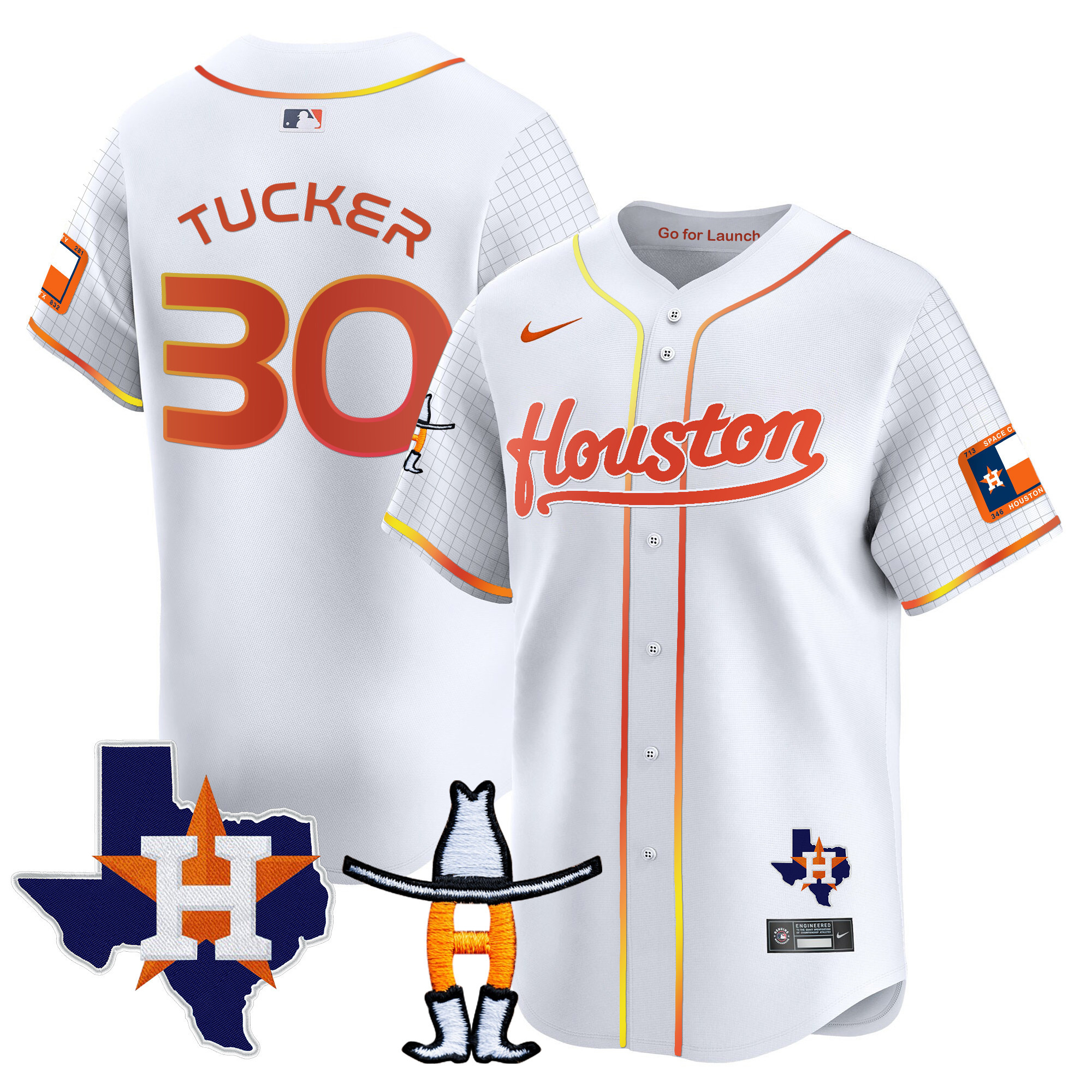 Kyle Tucker Men's Houston Astros Space City Houston Rodeo Patch Vapor Premier Limited White Jersey - All Stitched