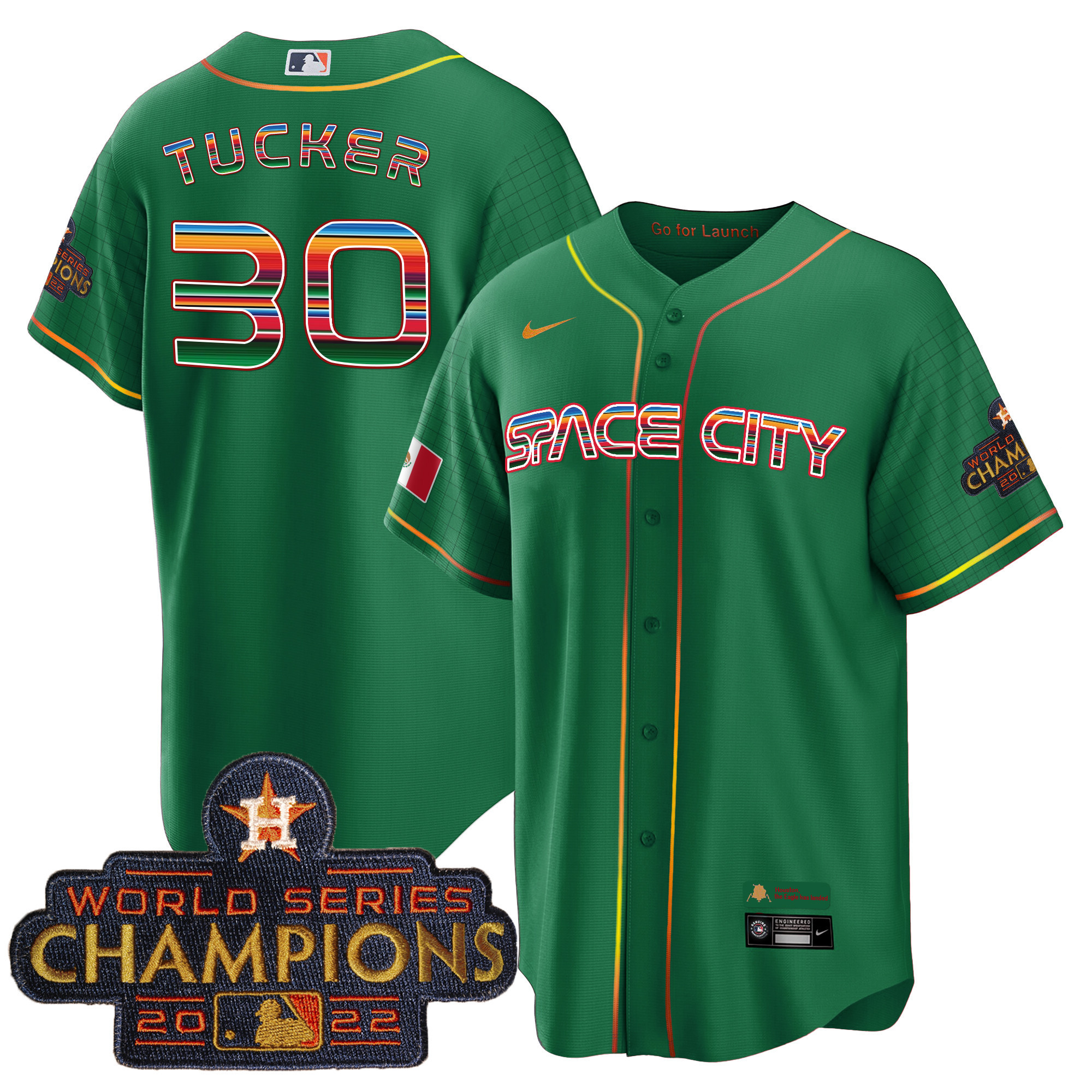 Kyle Tucker Men's Houston Astros Space City Mexico Cool Base Green Jersey - All Stitched