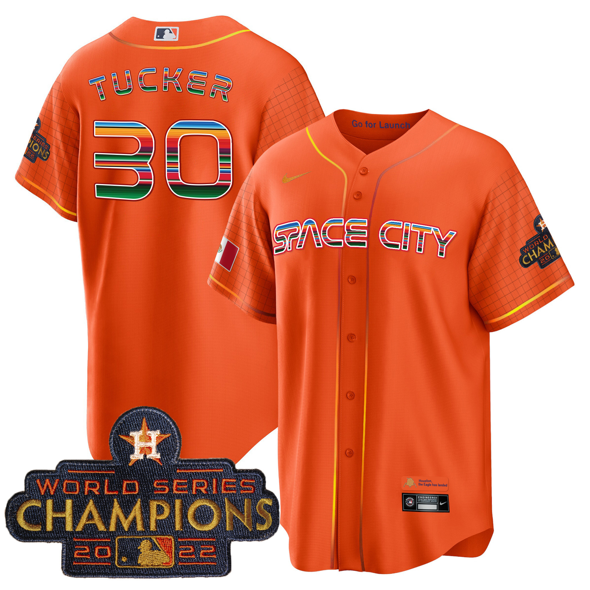 Kyle Tucker Men's Houston Astros Space City Mexico Cool Base Orange Jersey - All Stitched