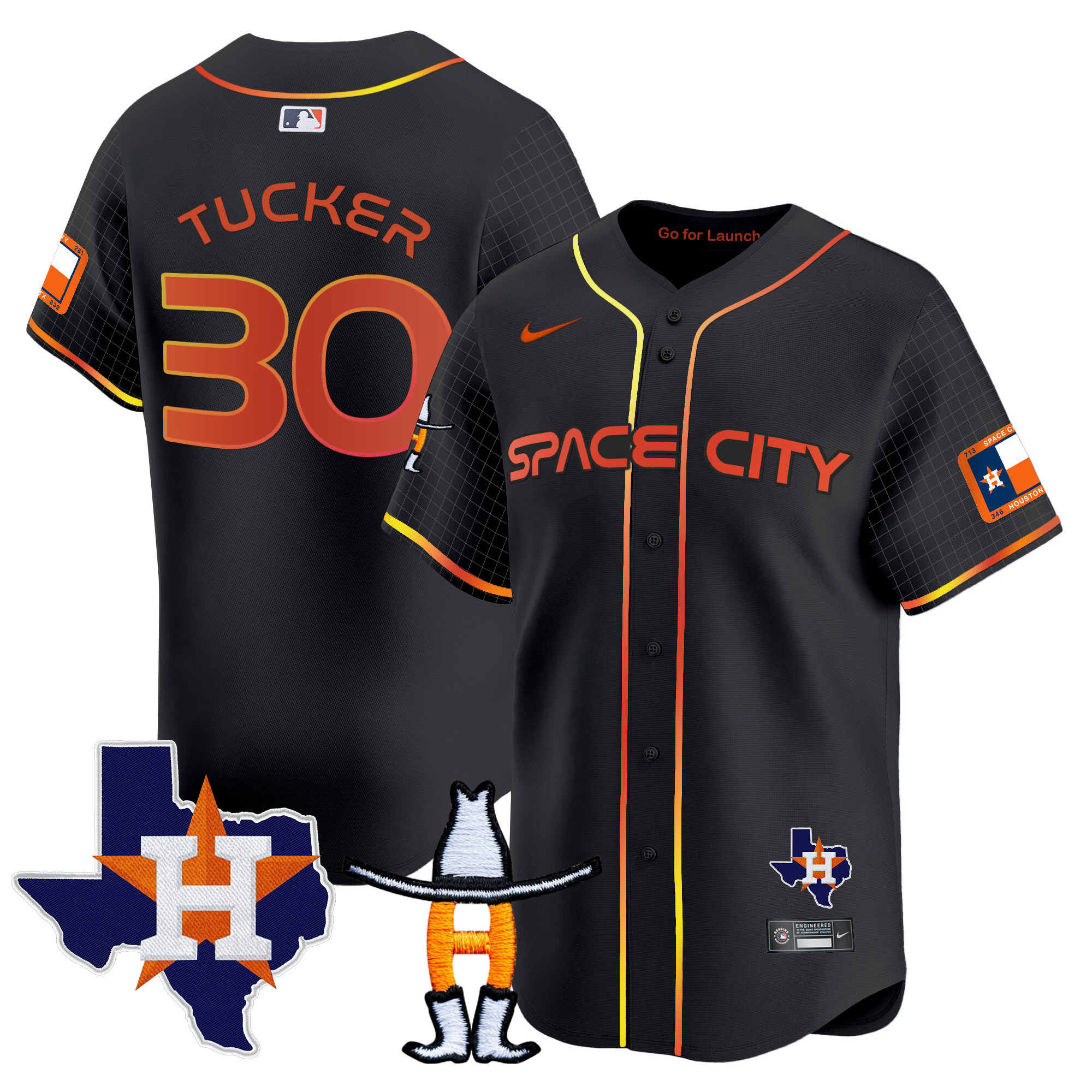 Kyle Tucker Men's Houston Astros Space City Texas Patch Vapor Premier Limited Black Jersey - All Stitched