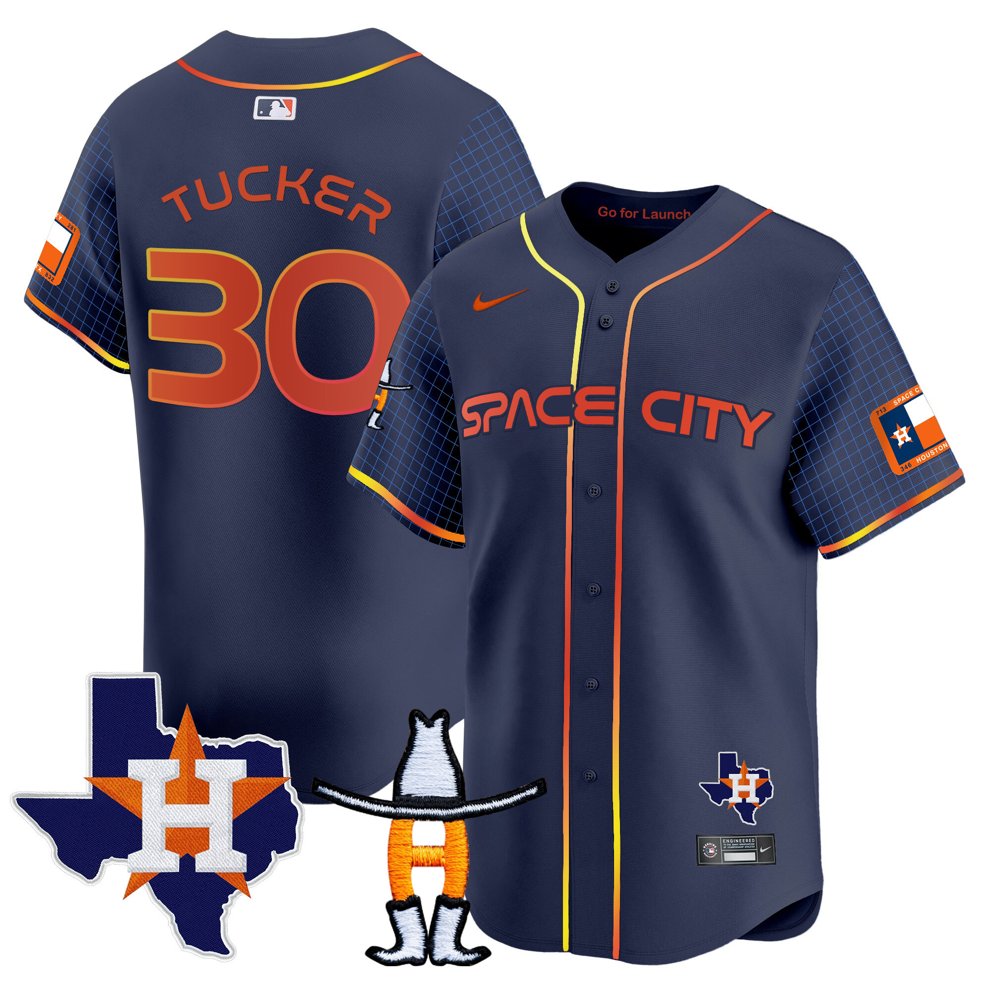 Kyle Tucker Men's Houston Astros Space City Texas Patch Vapor Premier Limited Navy Jersey - All Stitched