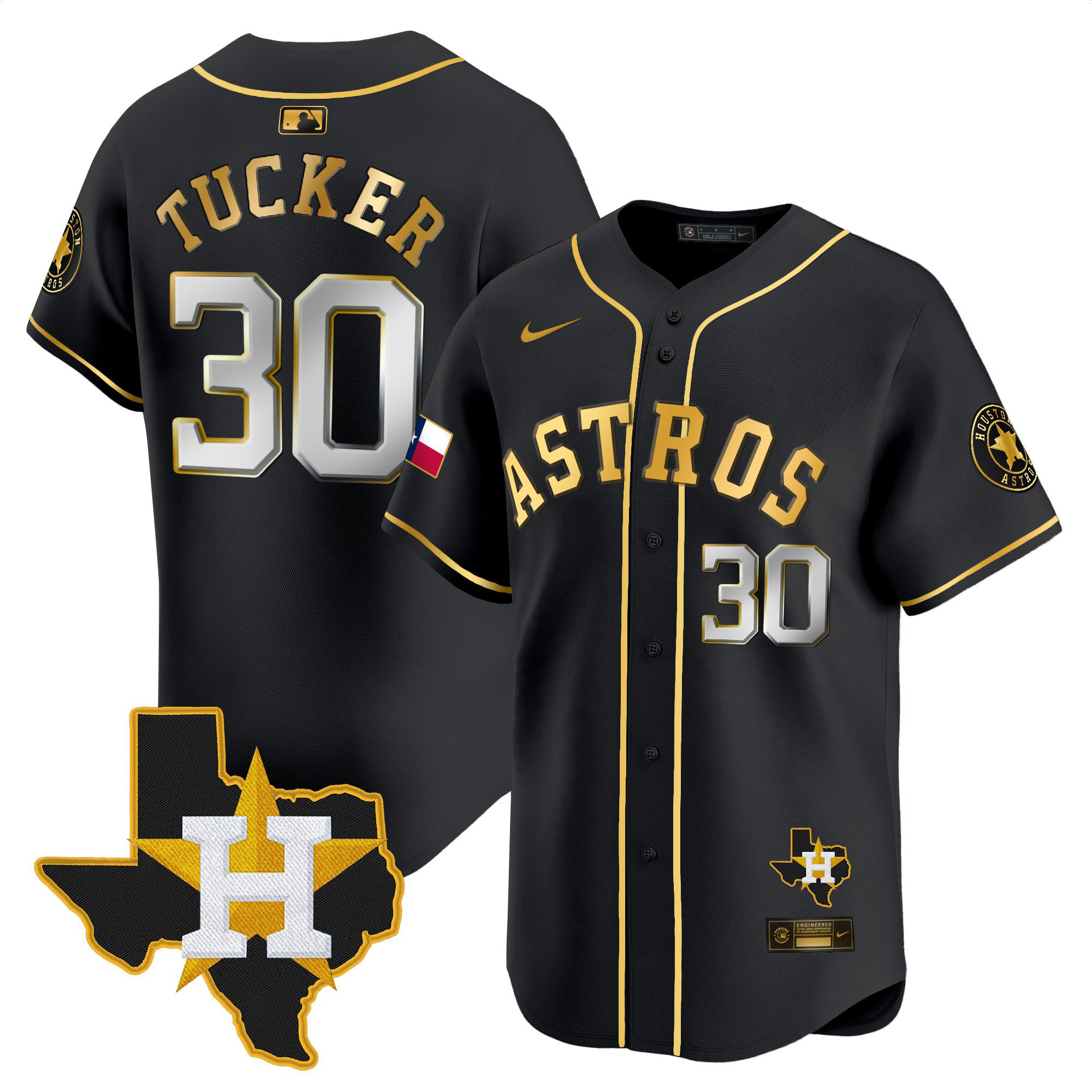 Kyle Tucker Men's Houston Astros Texas Patch Vapor Premier Limited Black Gold Jersey - All Stitched