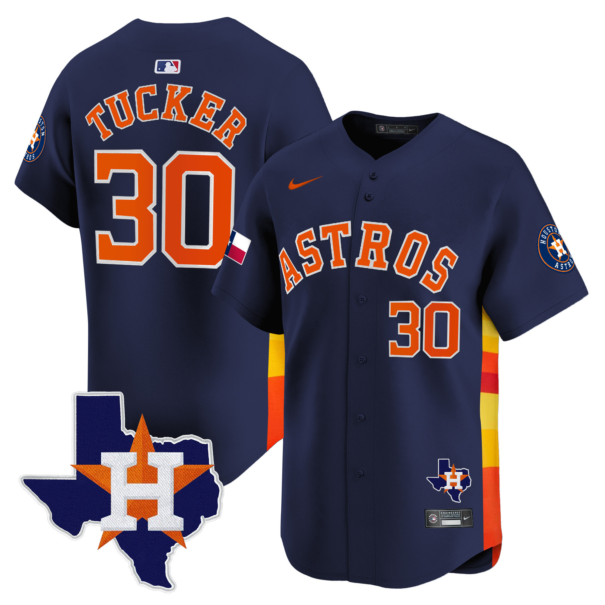 Kyle Tucker Men's Houston Astros Texas Patch Vapor Premier Limited Navy Jersey - All Stitched