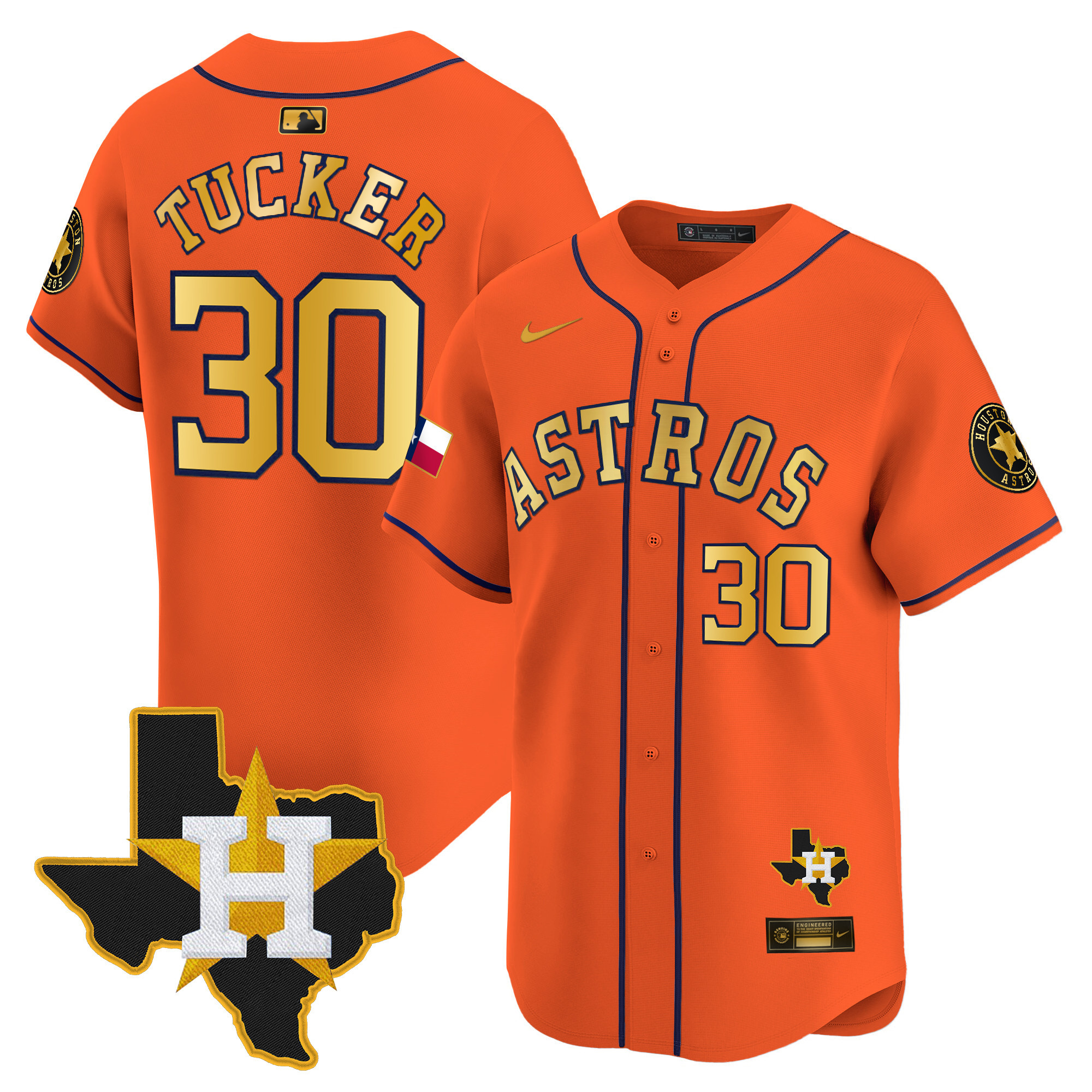 Kyle Tucker Men's Houston Astros Texas Patch Vapor Premier Limited Orange Gold Jersey - All Stitched