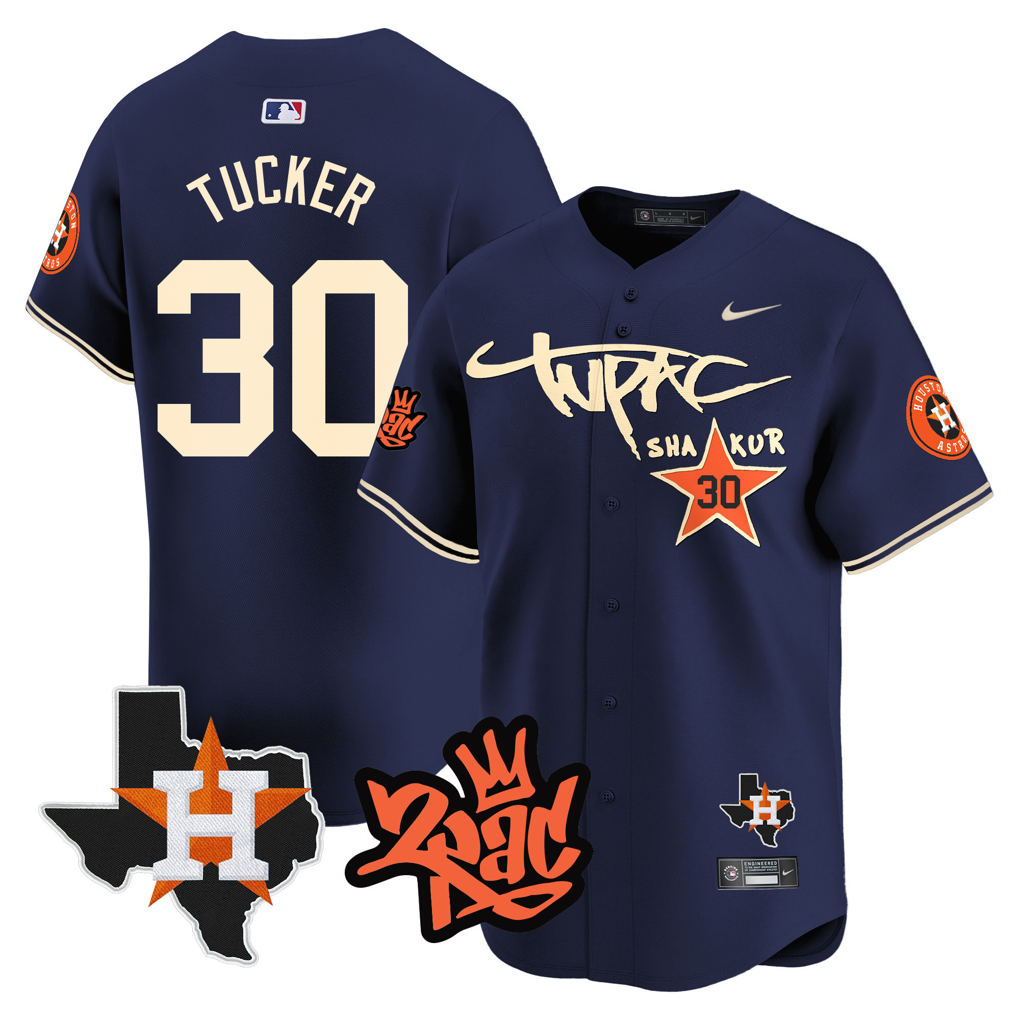 Kyle Tucker Men's Houston Astros Tupac Shakur Vapor Premier Limited Navy Jersey - All Stitched