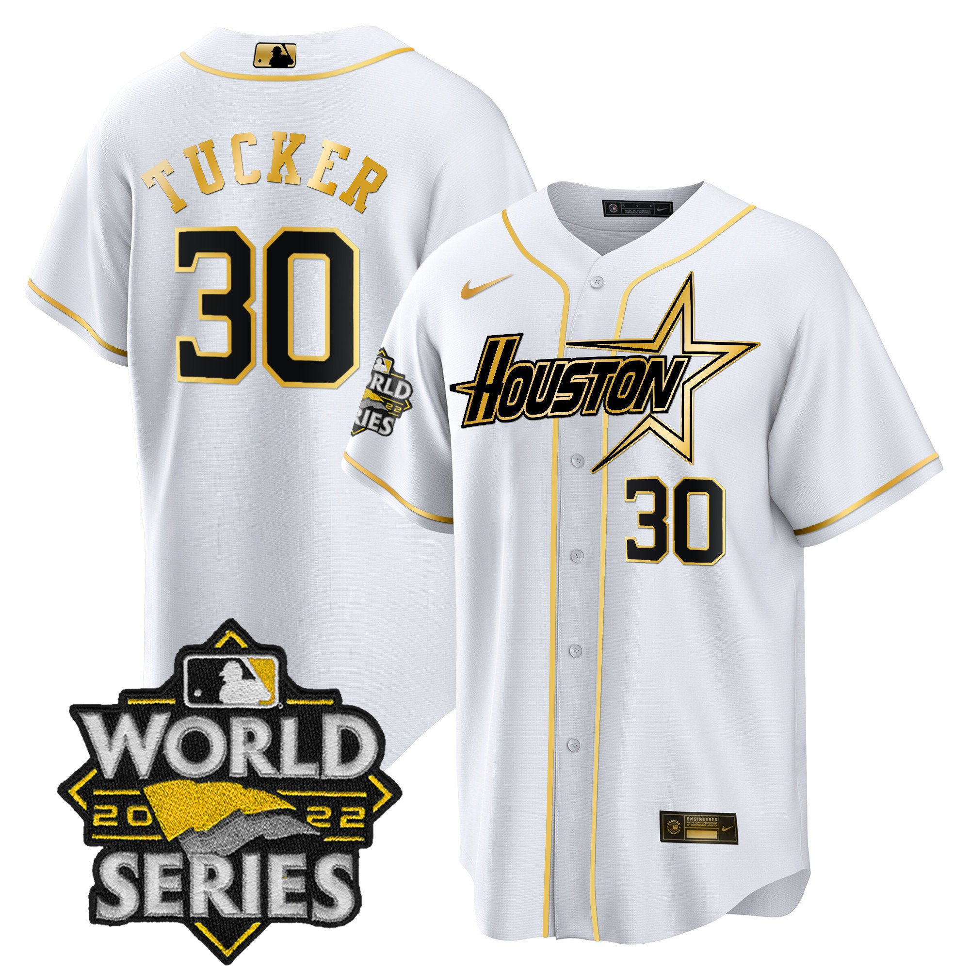 Kyle Tucker Men's Houston Astros World Series Black Gold Special Cool White Jersey - All Stitched