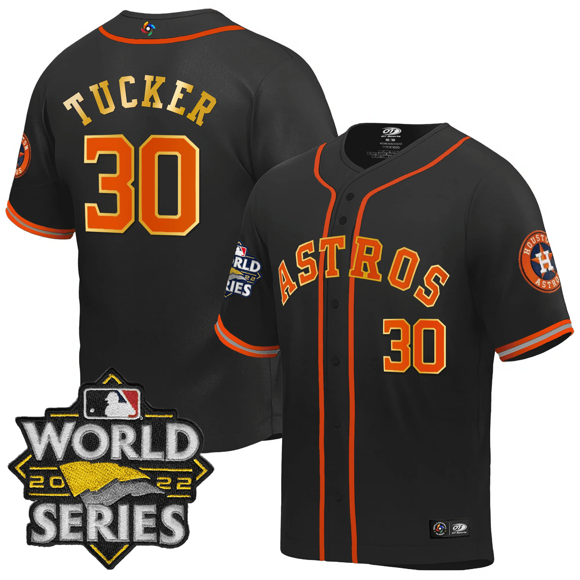 Kyle Tucker Men's Houston Astros World Series Classic Black Gold Trim Jersey - All Stitched