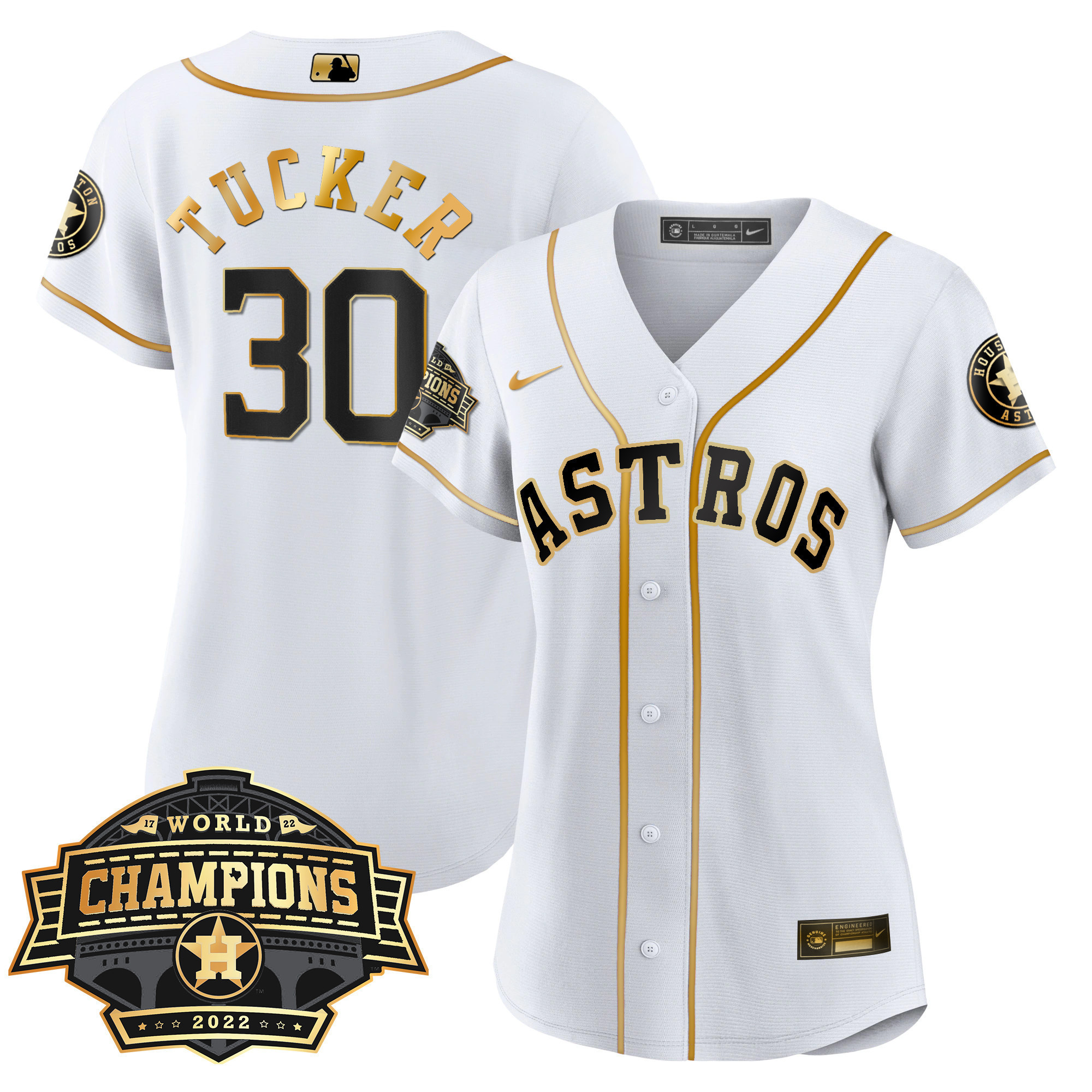 Kyle Tucker Women's Houston Astros 2022 World Series Champions Patch Limited Cool White Jersey - All Stitched