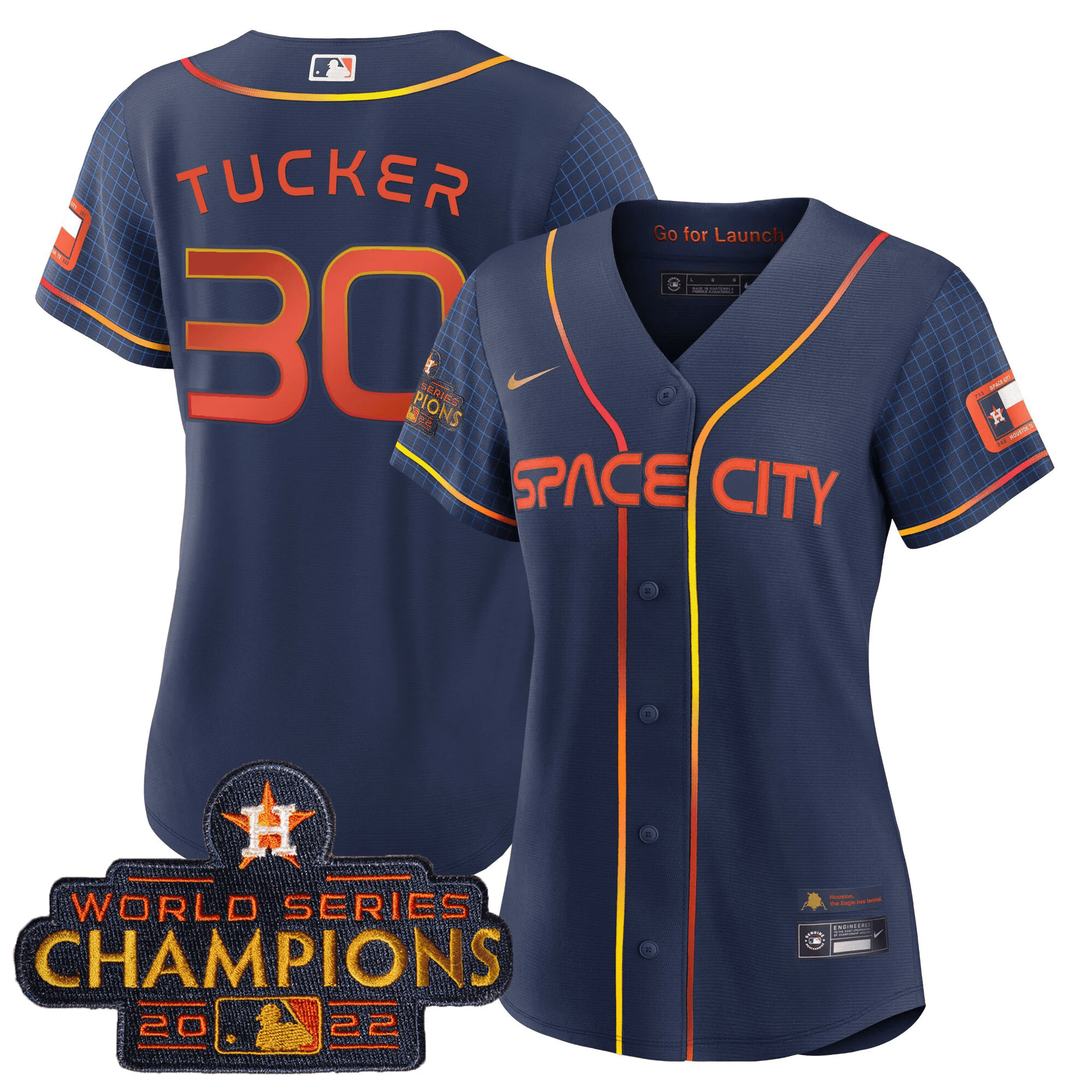 Kyle Tucker Women's Houston Astros 2023 Space City Champions Navy Jersey - All Stitched