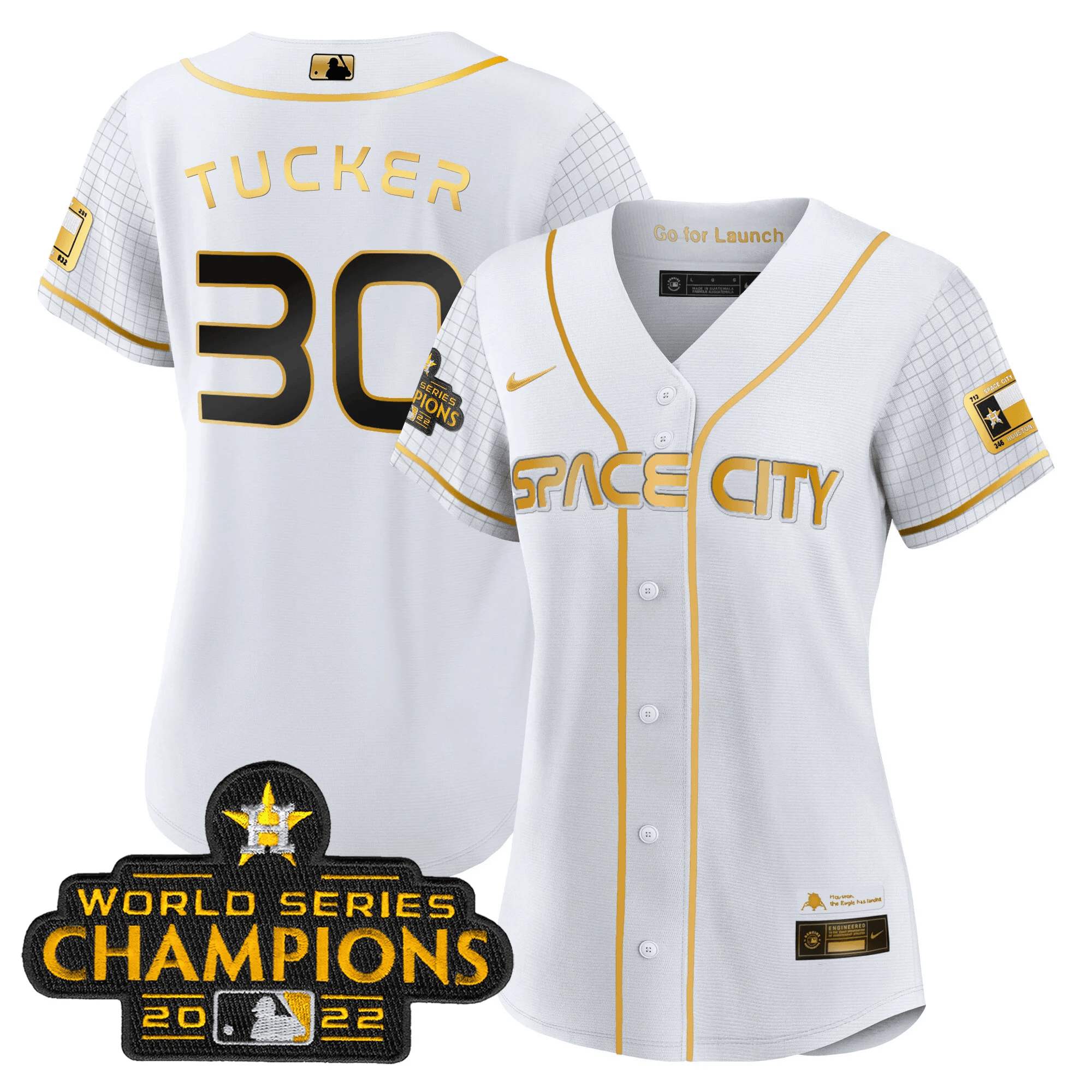 Kyle Tucker Women's Houston Astros 2023 Space City Champions White Gold Jersey - All Stitched