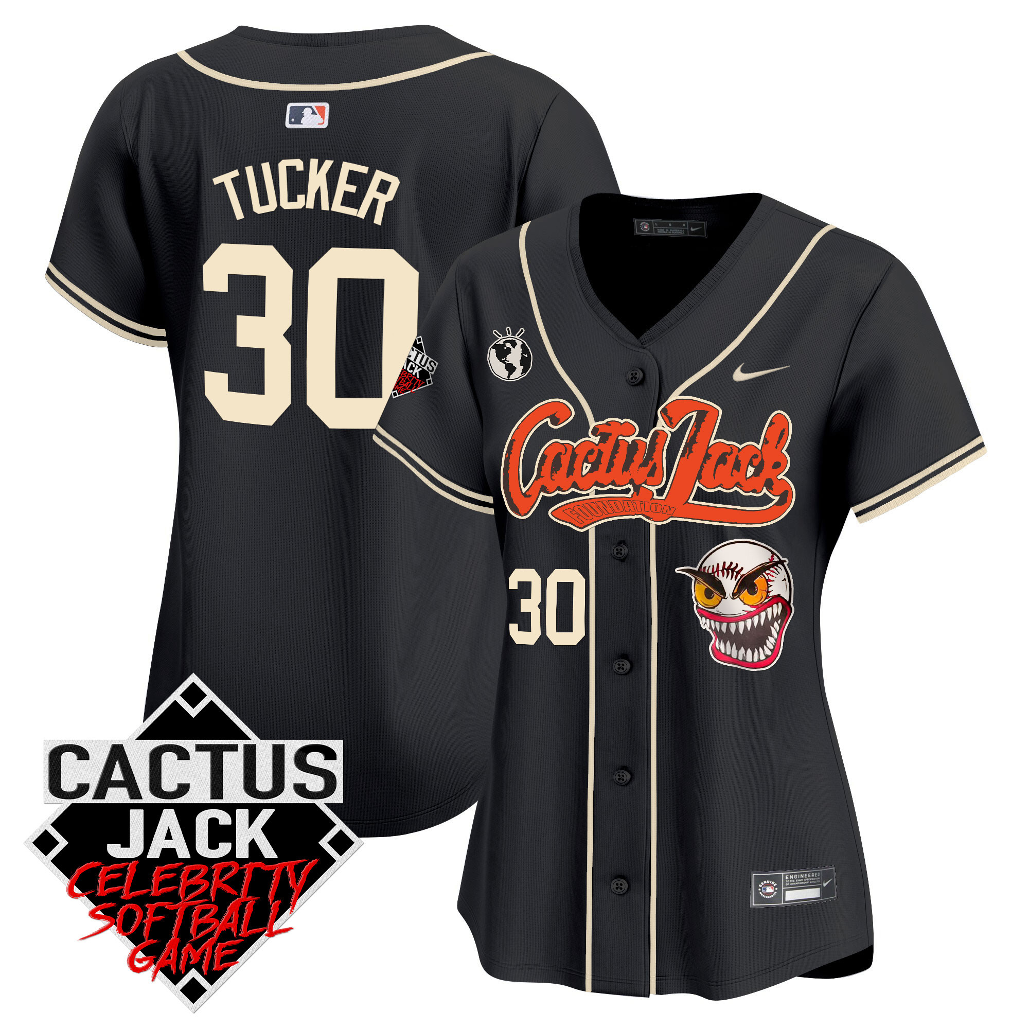 Kyle Tucker Women's Houston Astros Cactus Jack Celebrity Softball Game Patch Vapor Premier Limited Black Jersey - All Stitched