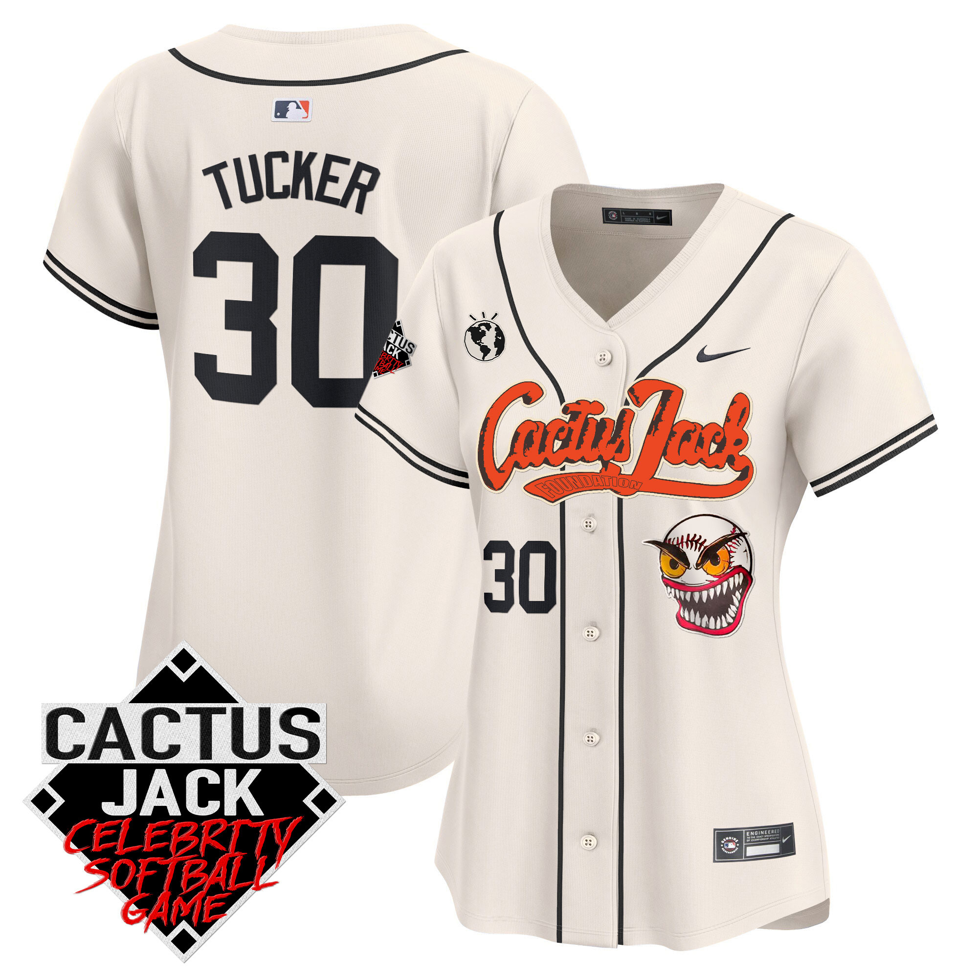 Kyle Tucker Women's Houston Astros Cactus Jack Celebrity Softball Game Patch Vapor Premier Limited Cream Jersey - All Stitched