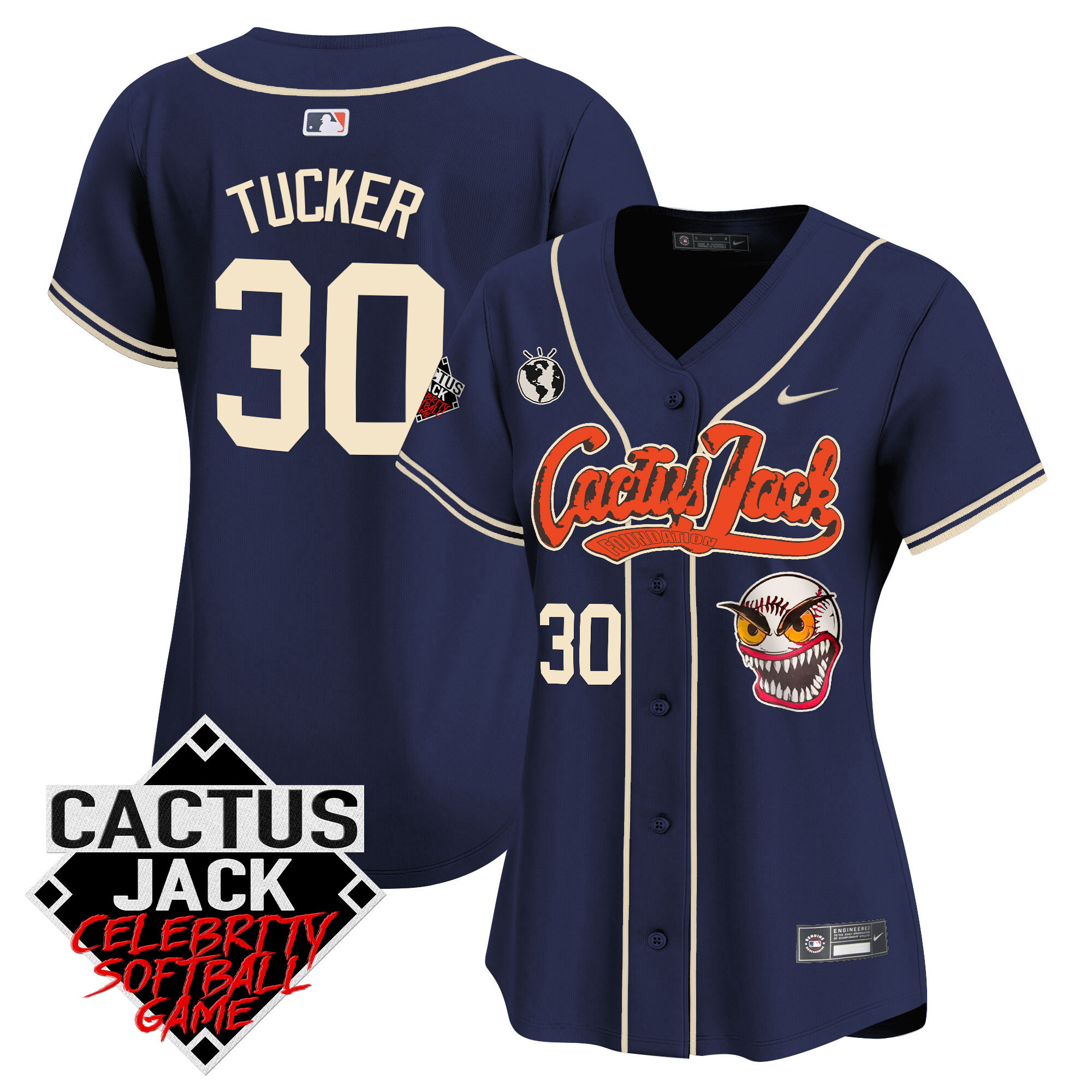Kyle Tucker Women's Houston Astros Cactus Jack Celebrity Softball Game Patch Vapor Premier Limited Navy Jersey - All Stitched