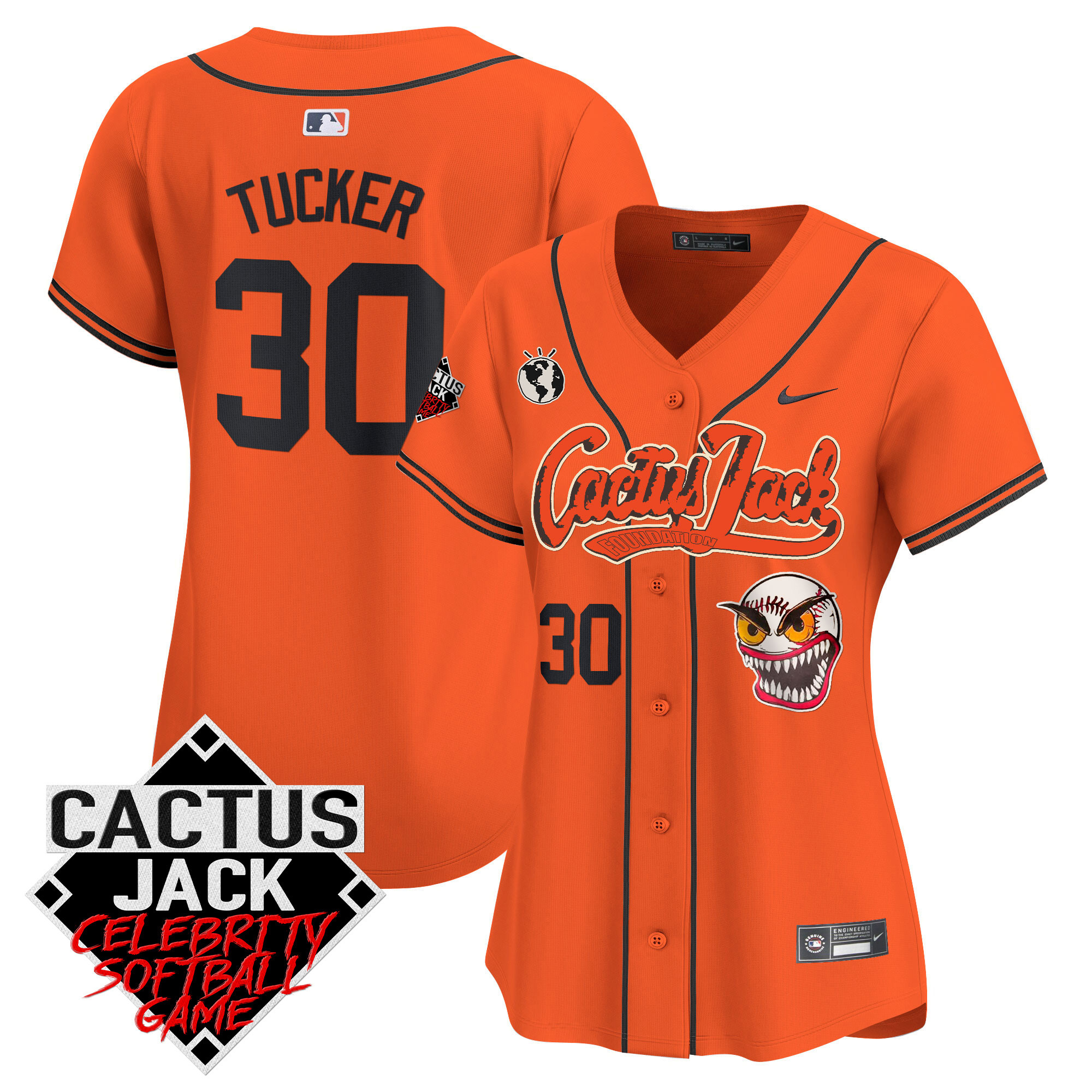 Kyle Tucker Women's Houston Astros Cactus Jack Celebrity Softball Game Patch Vapor Premier Limited Orange Jersey - All Stitched