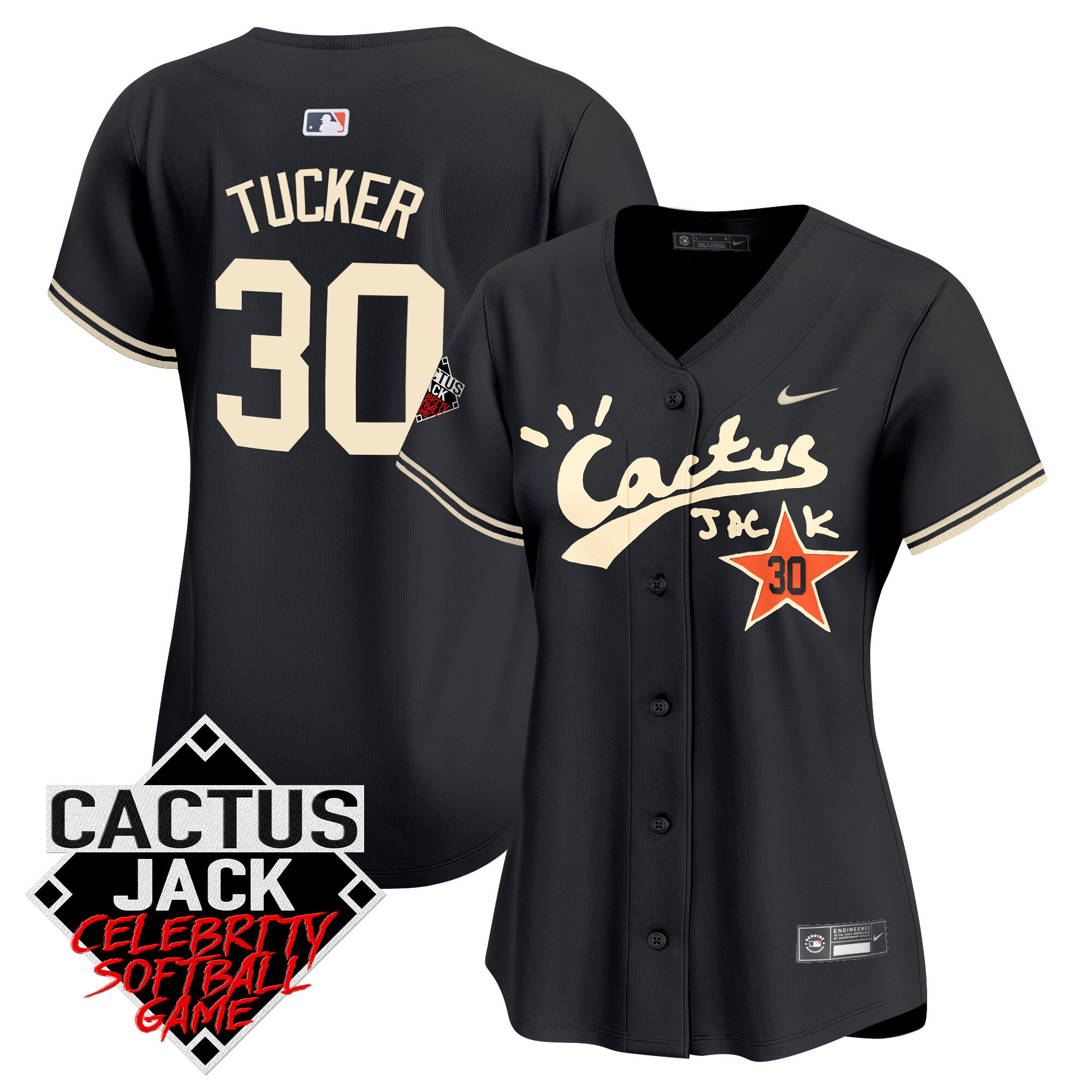 Kyle Tucker Women's Houston Astros Cactus Jack Celebrity Softball Game Patch Vapor Premier Limited V2 Black Jersey - All Stitched