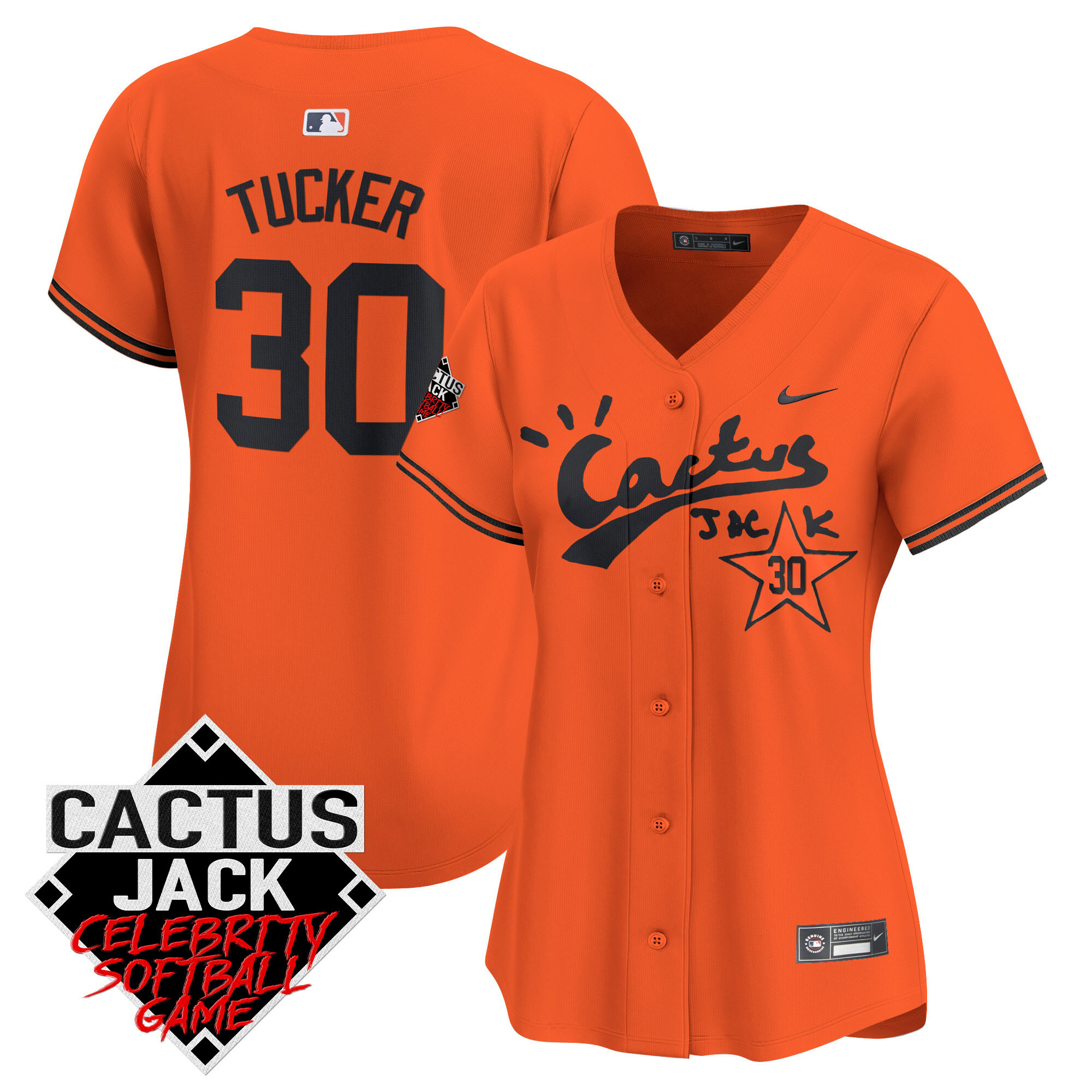 Kyle Tucker Women's Houston Astros Cactus Jack Celebrity Softball Game Patch Vapor Premier Limited V2 Orange Jersey - All Stitched