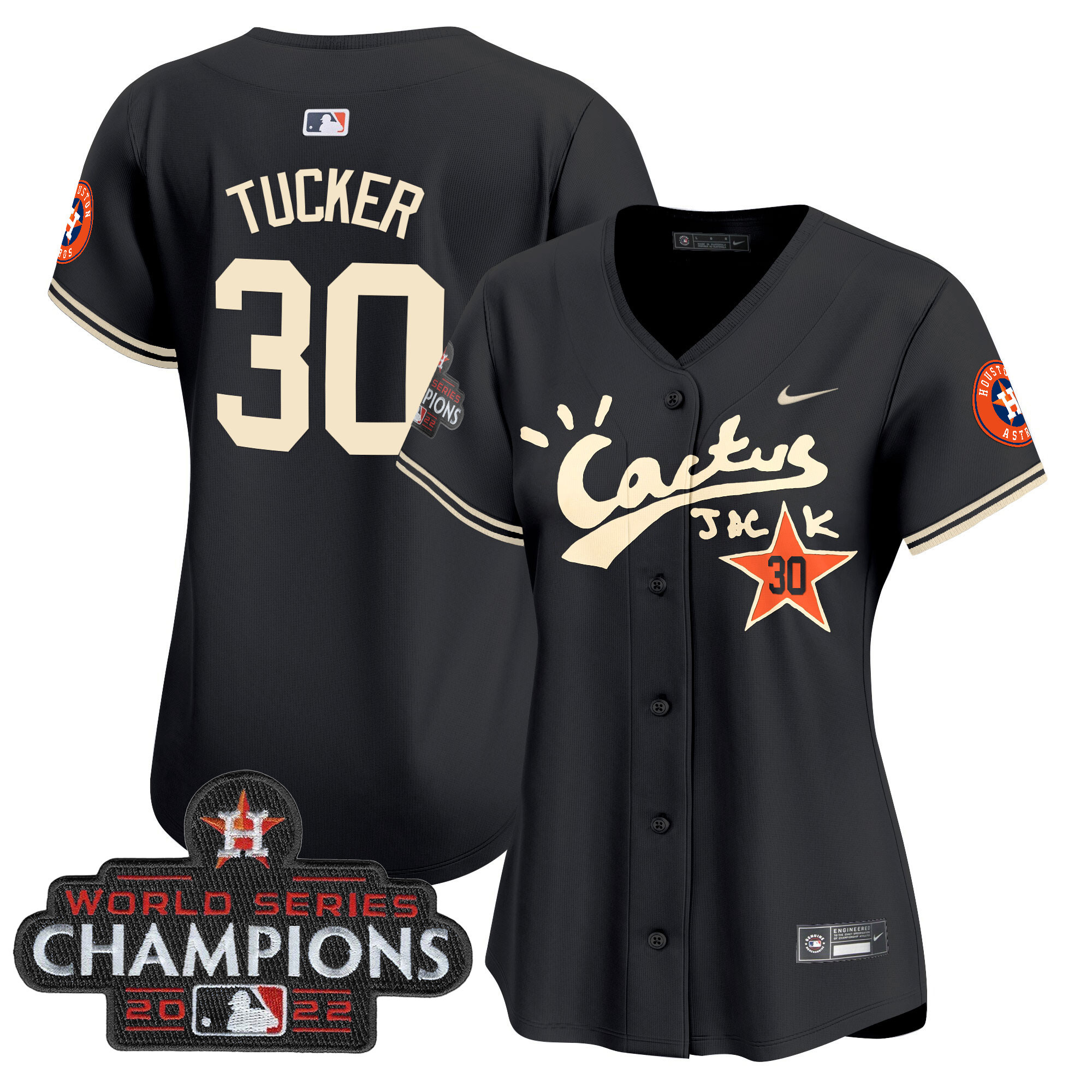 Kyle Tucker Women's Houston Astros Cactus Jack Champions Patch Vapor Premier Limited Black Jersey - All Stitched