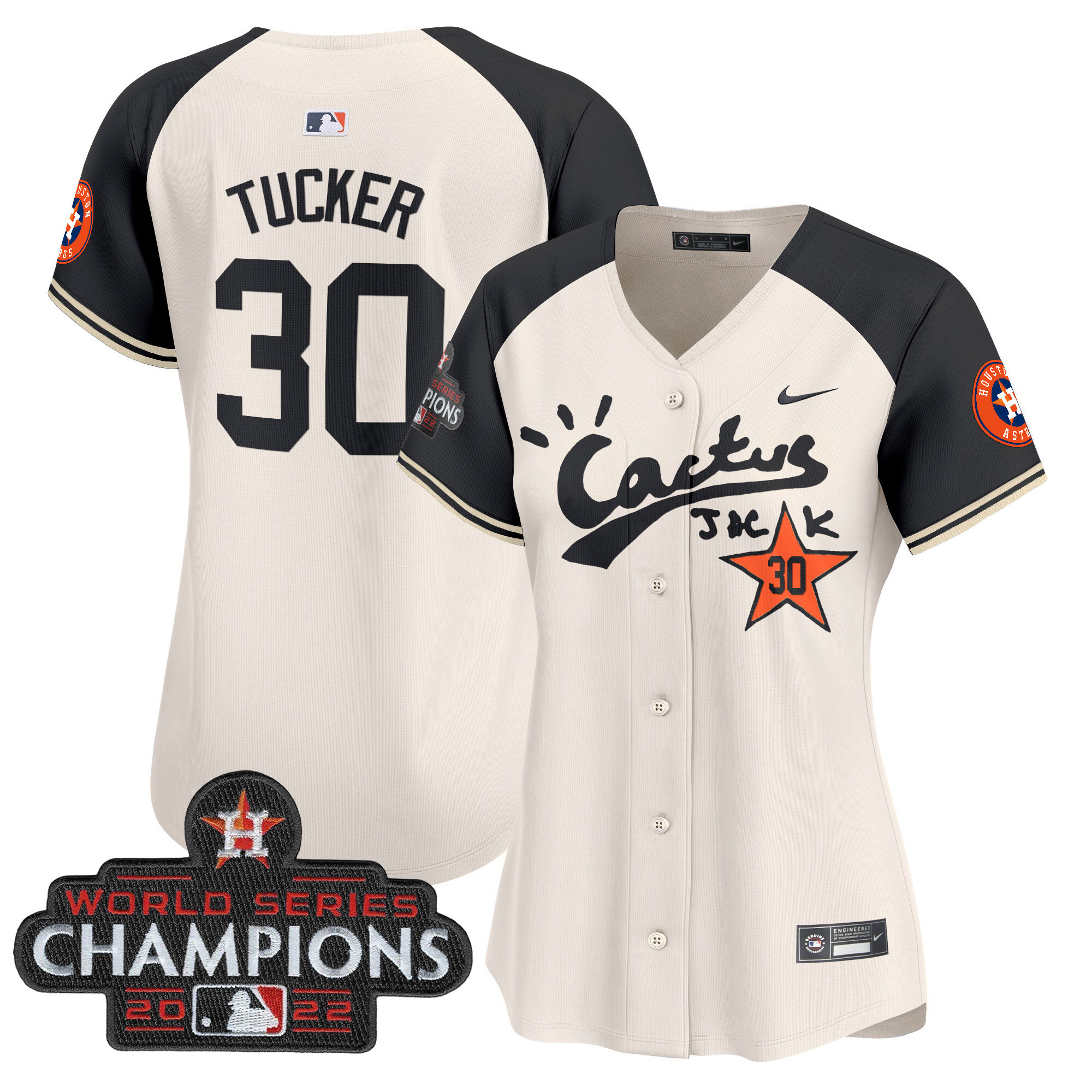 Kyle Tucker Women's Houston Astros Cactus Jack Champions Patch Vapor Premier Limited Cream Alternate Jersey - All Stitched