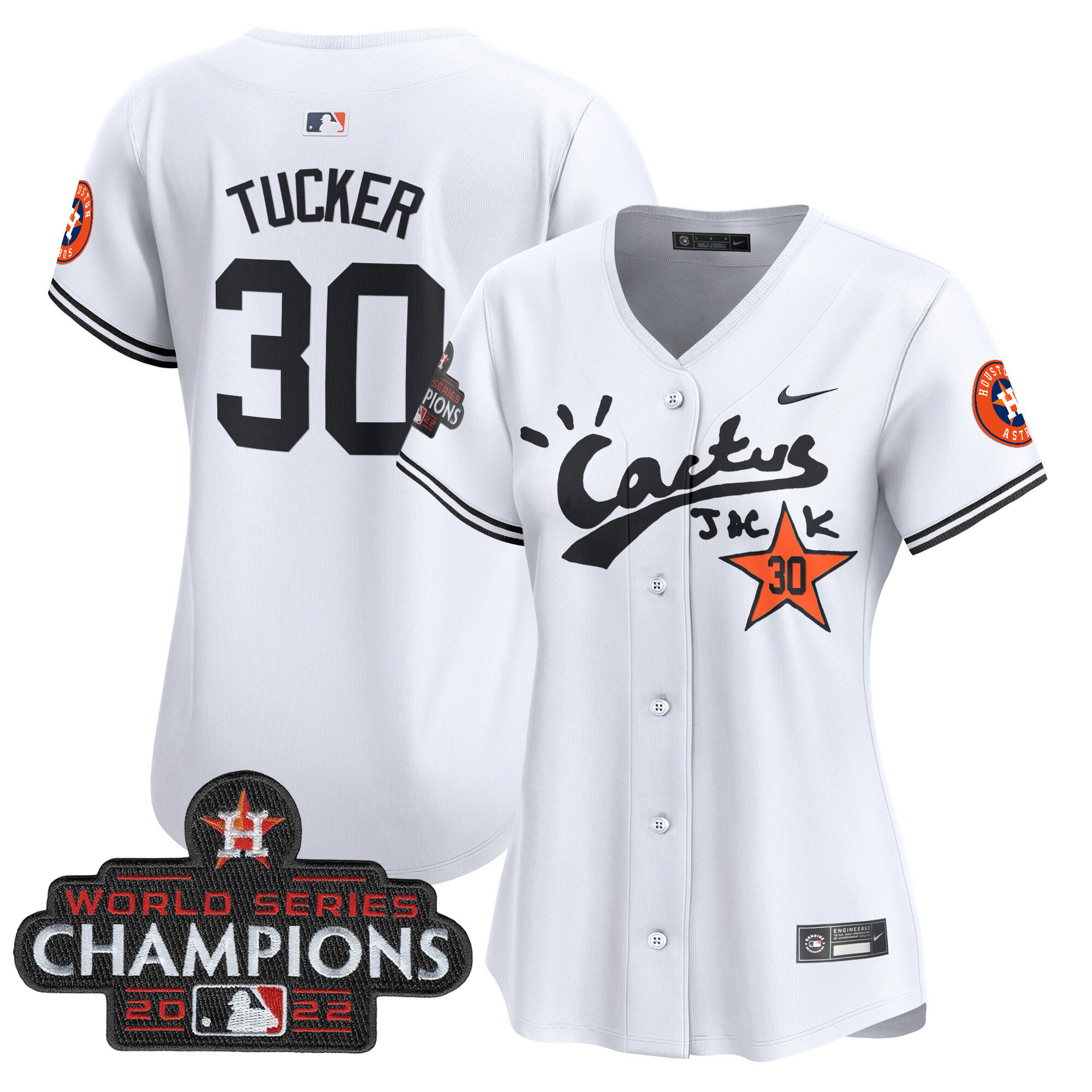 Kyle Tucker Women's Houston Astros Cactus Jack Champions Patch Vapor Premier Limited White Jersey - All Stitched