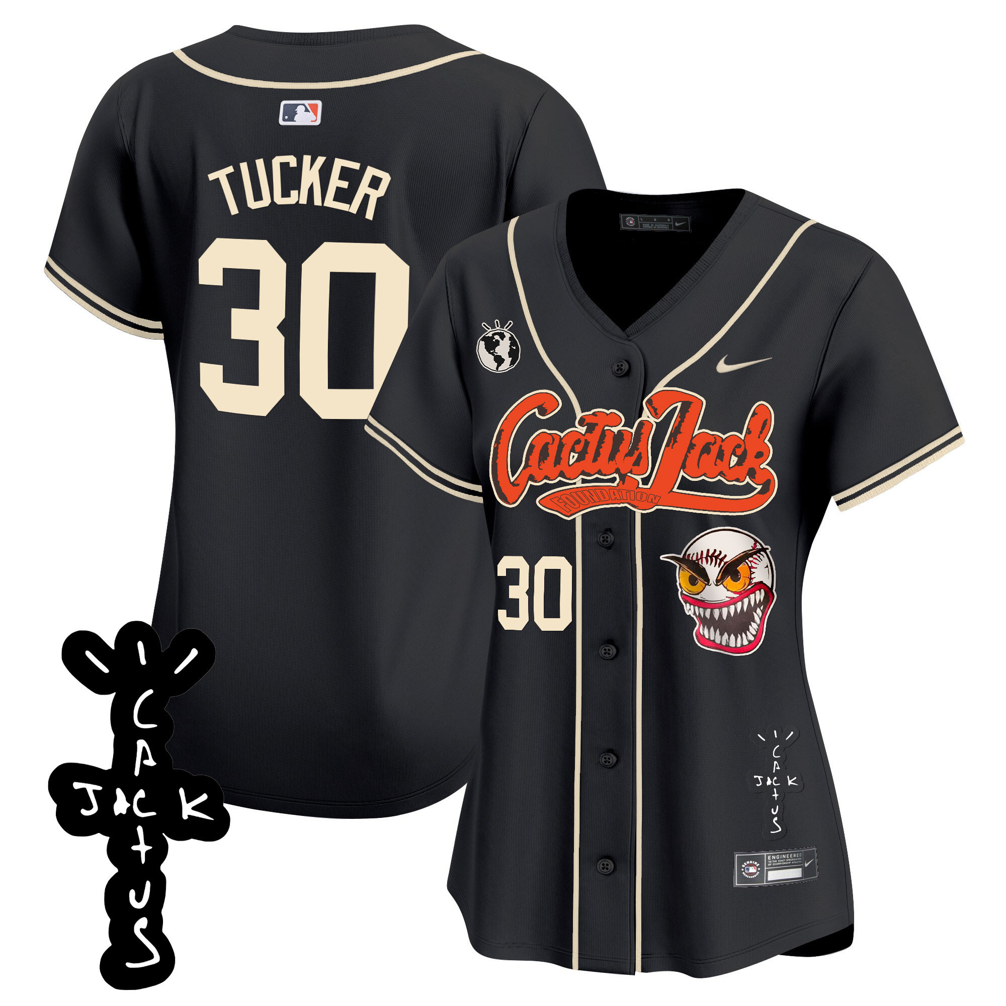 Kyle Tucker Women's Houston Astros Cactus Jack Patch Vapor Premier Limited Black Jersey - All Stitched