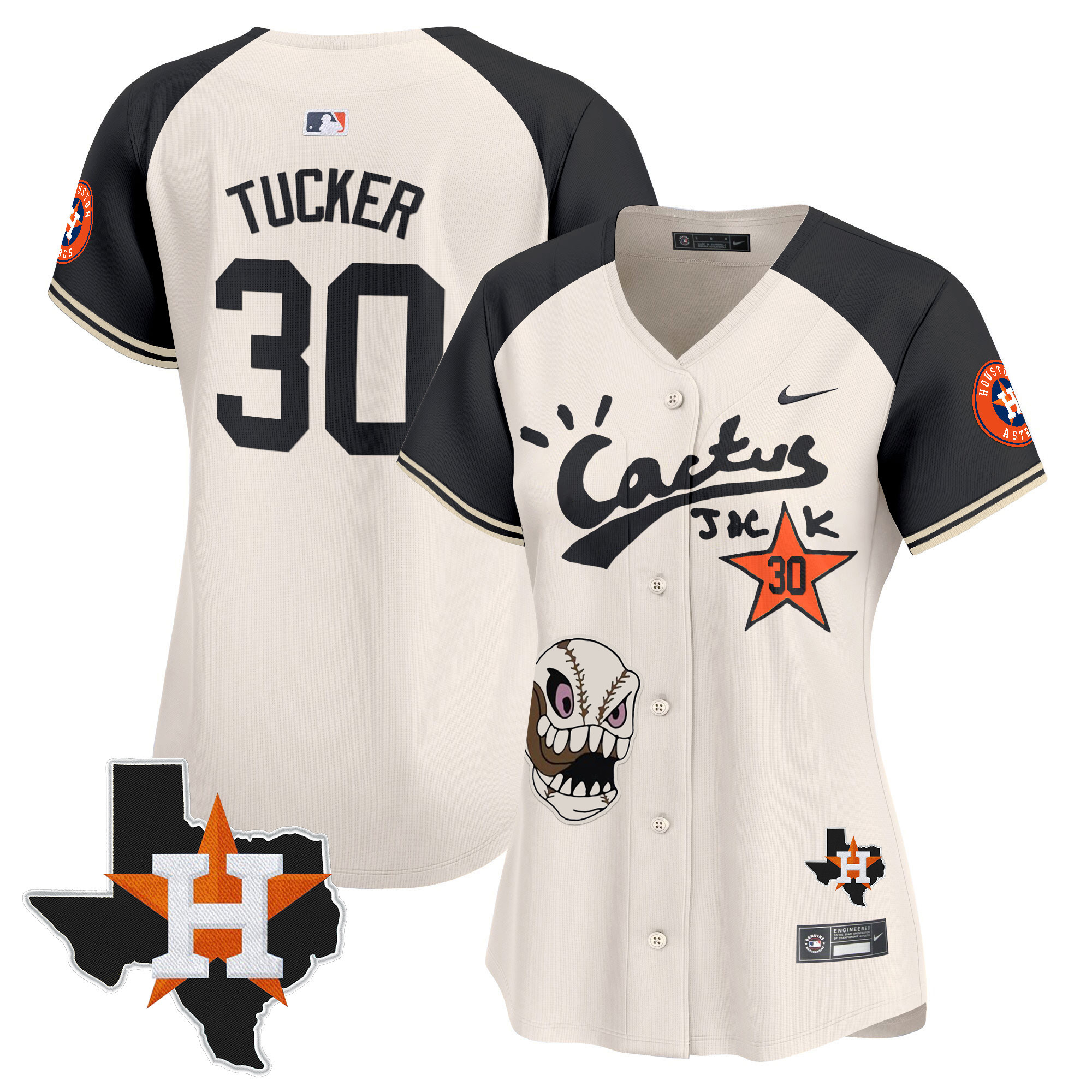 Kyle Tucker Women's Houston Astros Cactus Jack Patch Vapor Premier Limited Cream Alternate Jersey - All Stitched