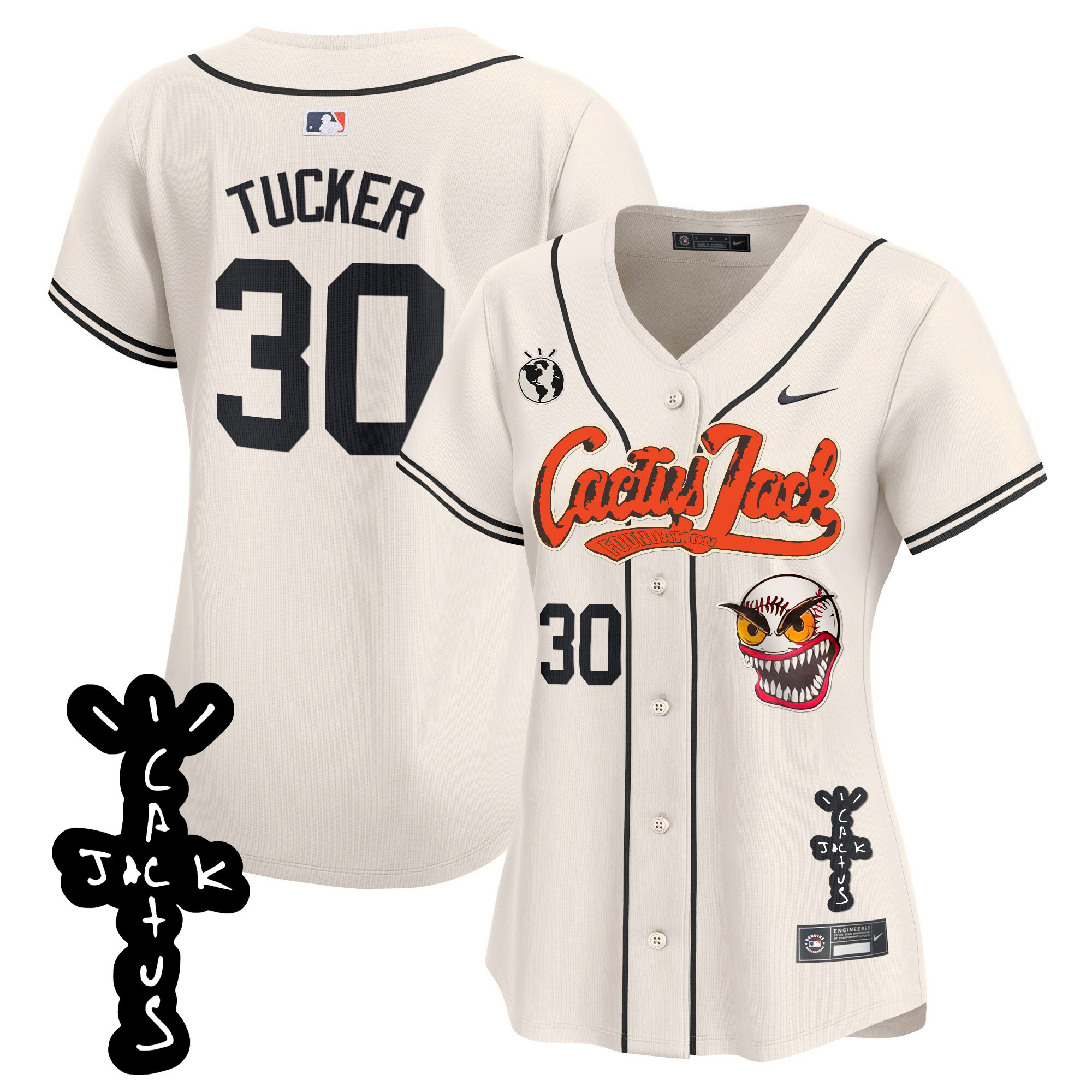 Kyle Tucker Women's Houston Astros Cactus Jack Patch Vapor Premier Limited Cream Jersey - All Stitched