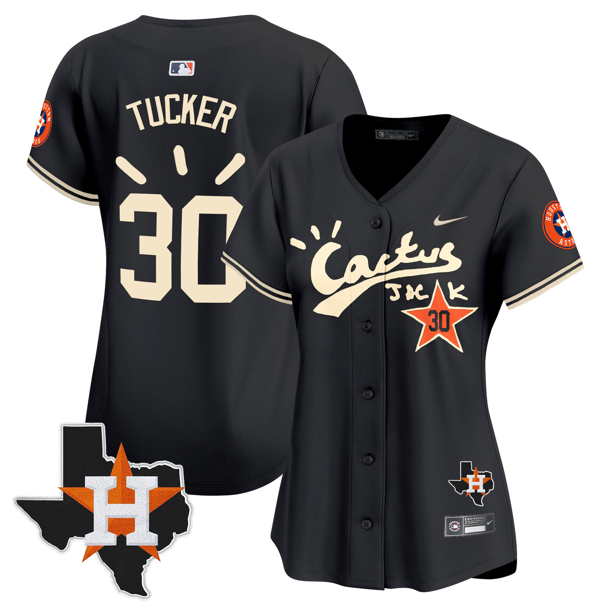 Kyle Tucker Women's Houston Astros Cactus Jack Patch Vapor Premier Limited V10 Black Jersey - All Stitched