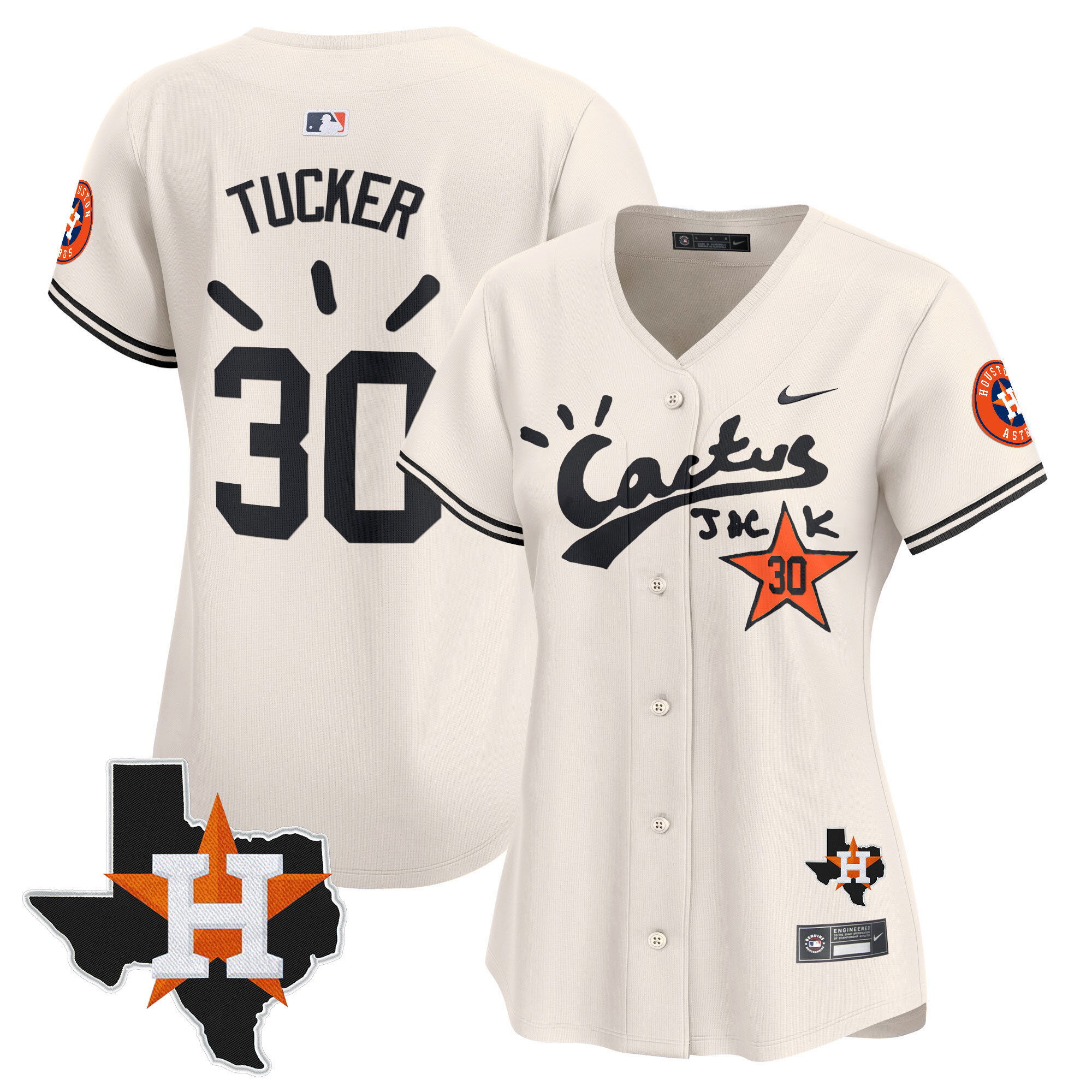 Kyle Tucker Women's Houston Astros Cactus Jack Patch Vapor Premier Limited V10 Cream Jersey - All Stitched