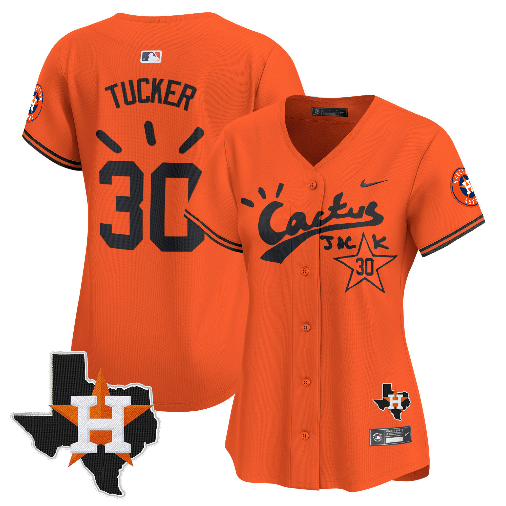 Kyle Tucker Women's Houston Astros Cactus Jack Patch Vapor Premier Limited V10 Orange Jersey - All Stitched
