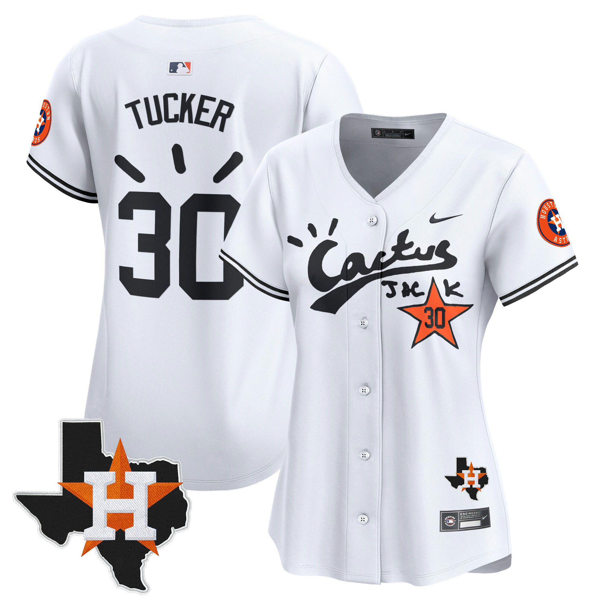 Kyle Tucker Women's Houston Astros Cactus Jack Patch Vapor Premier Limited V10 White Jersey - All Stitched