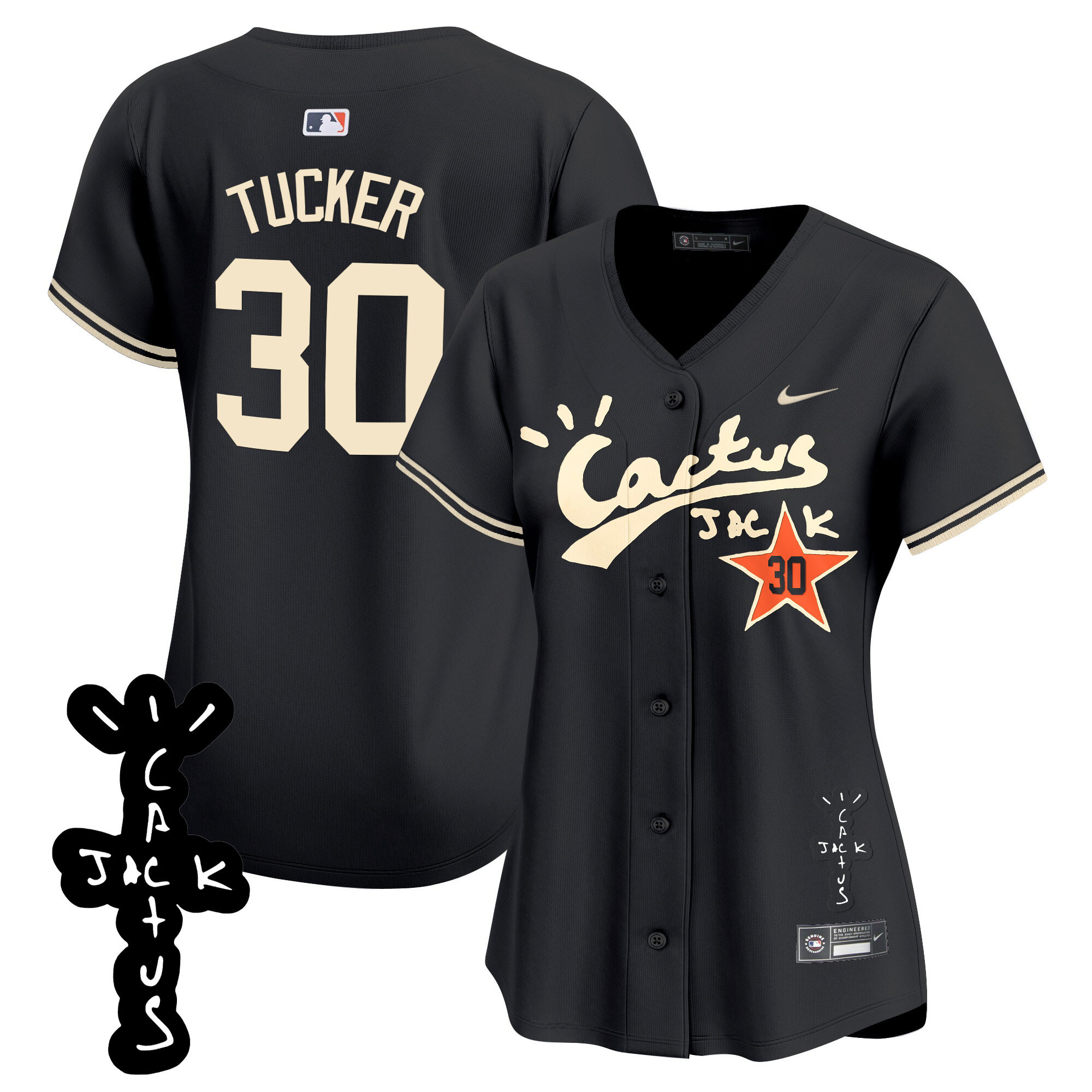 Kyle Tucker Women's Houston Astros Cactus Jack Patch Vapor Premier Limited V2 Black Jersey - All Stitched