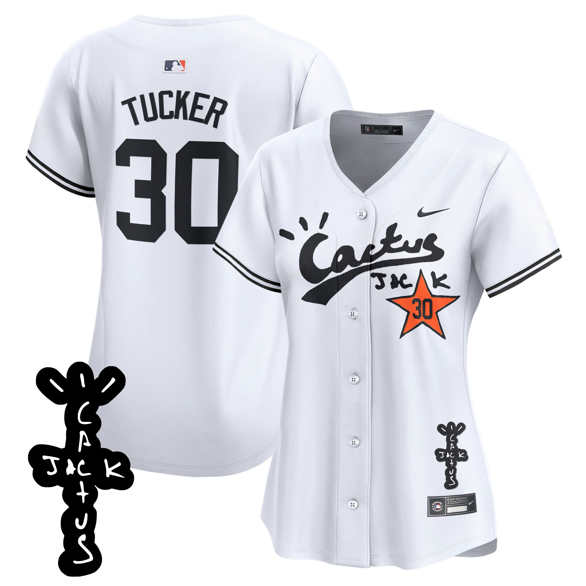 Kyle Tucker Women's Houston Astros Cactus Jack Patch Vapor Premier Limited V2 White Jersey - All Stitched