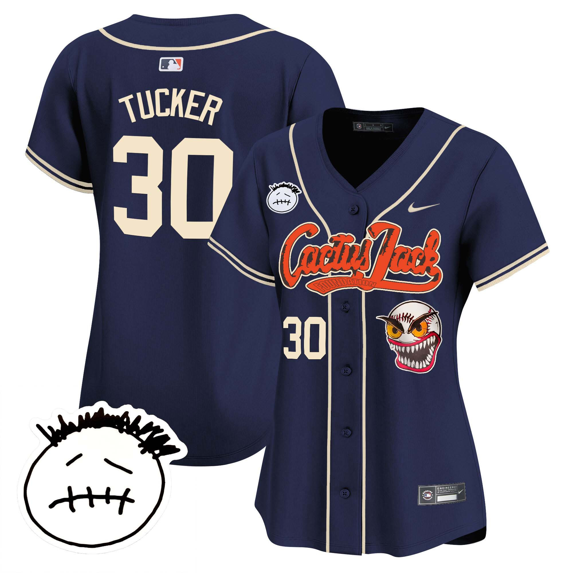 Kyle Tucker Women's Houston Astros Cactus Jack Patch Vapor Premier Limited V3 Navy Jersey - All Stitched