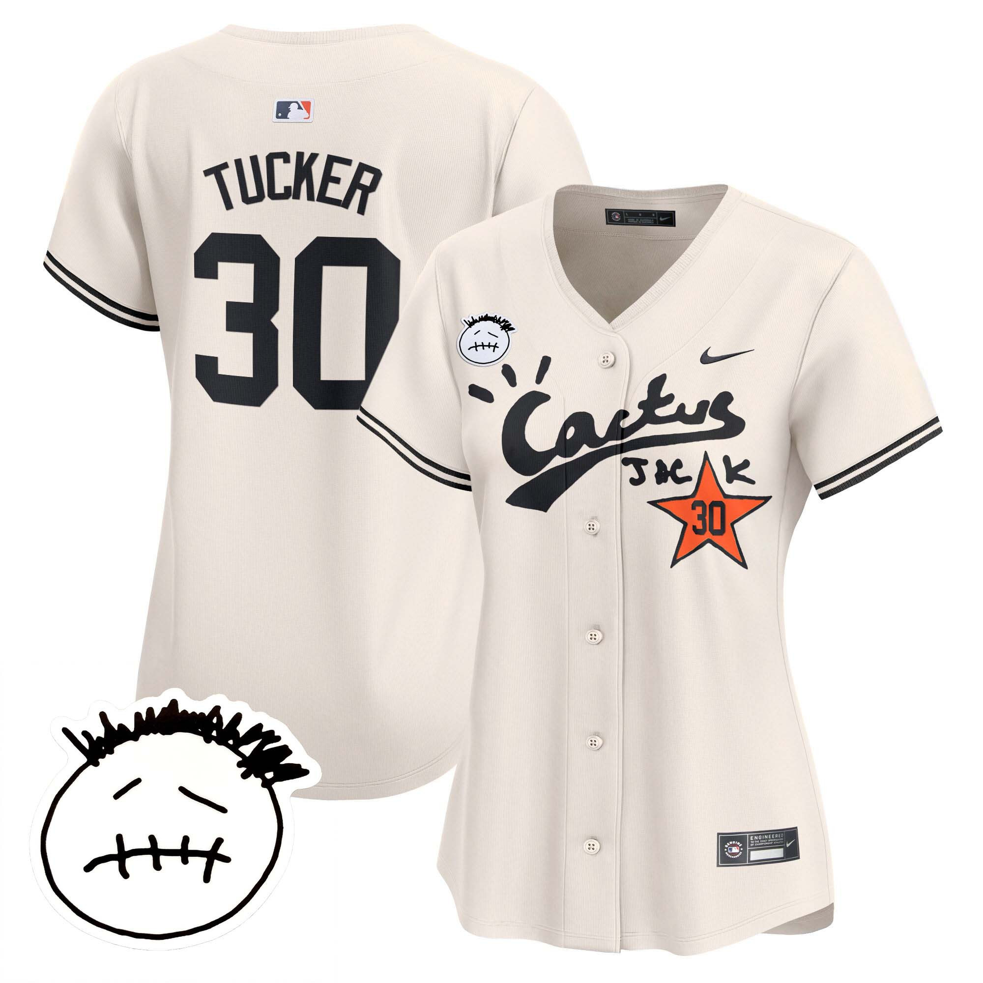 Kyle Tucker Women's Houston Astros Cactus Jack Patch Vapor Premier Limited V4 Cream Jersey - All Stitched