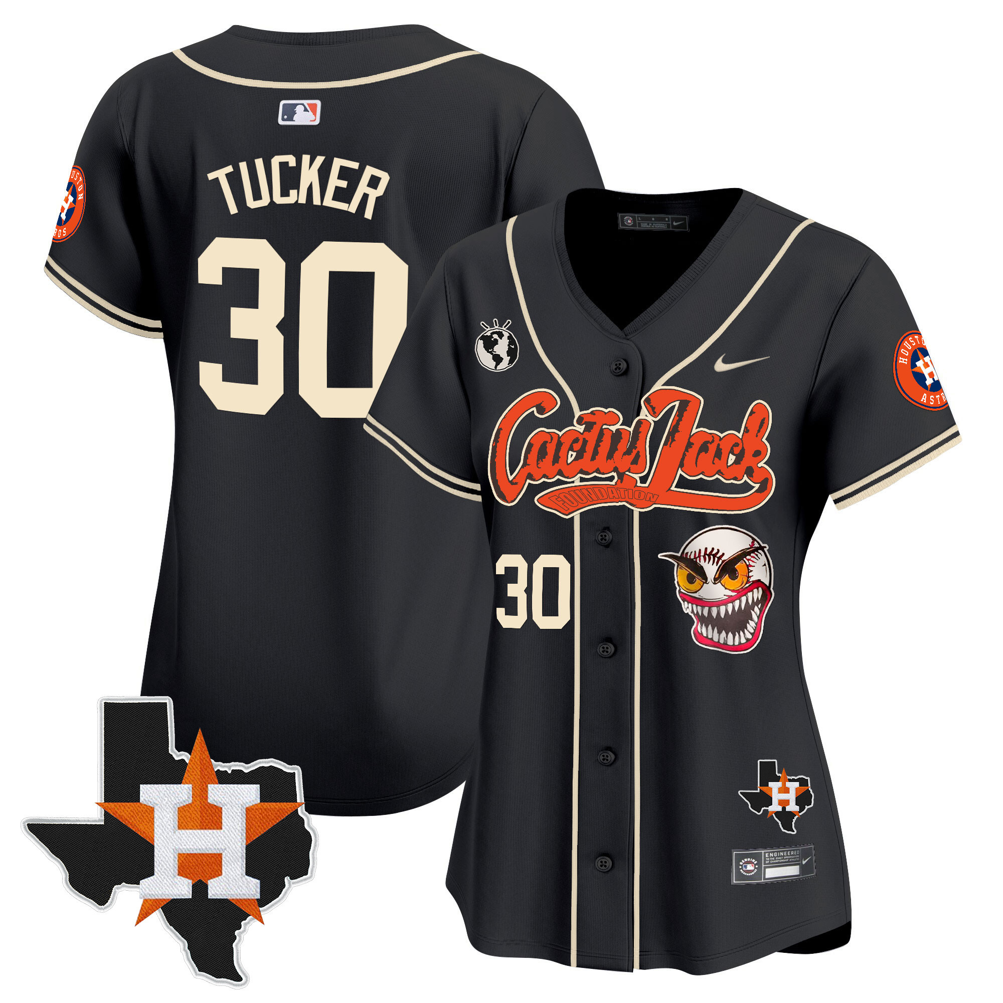 Kyle Tucker Women's Houston Astros Cactus Jack Patch Vapor Premier Limited V6 Black Jersey - All Stitched