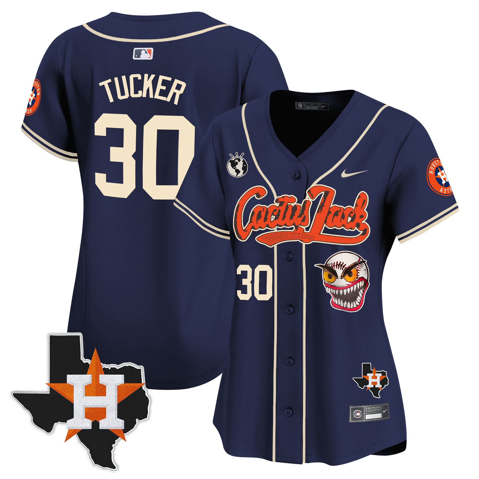 Kyle Tucker Women's Houston Astros Cactus Jack Patch Vapor Premier Limited V6 Navy Jersey - All Stitched
